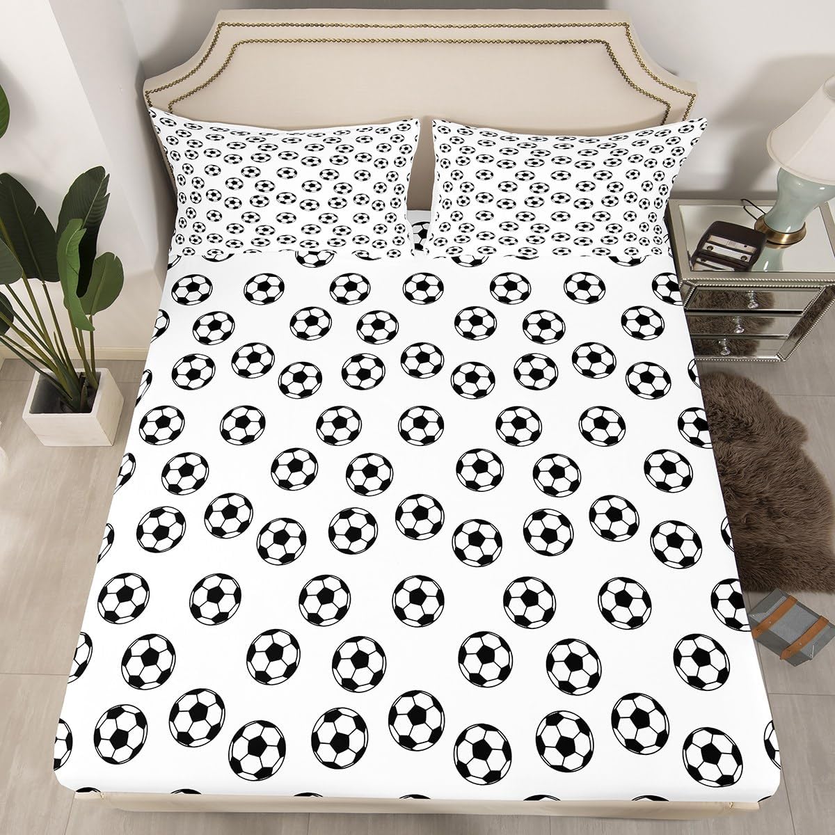 Juego de sábanas de fútbol para niños, tamaño matrimonial, juego de ropa de cama de competición de juegos de deportes de pelota, decoración de
