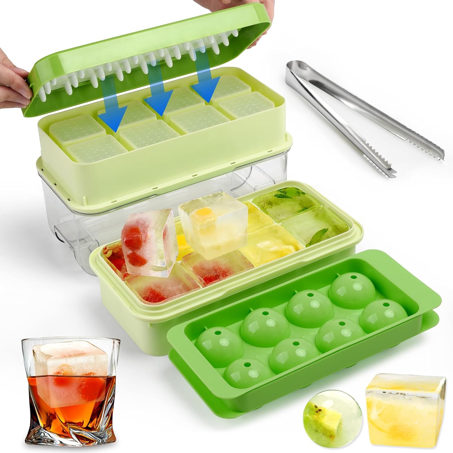 Molde cuadrado para cubitos de hielo para whisky, fácil liberación con diseño de prensa, 16 hielos, 2 pulgadas, cubitos de hielo de whisky, bandejas