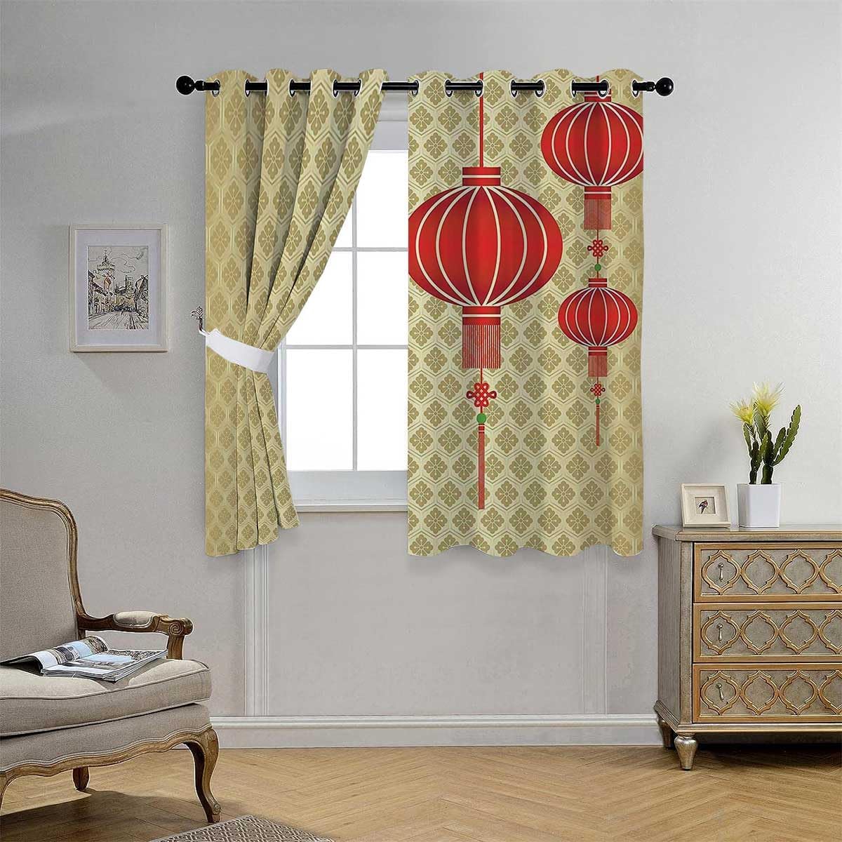 Blackout Curtain Set Lantern Decor Door Curtains for Doorways Cortinas para Ventanas De Cuarto 63Inch Width by 63Inch Length,2 Panels