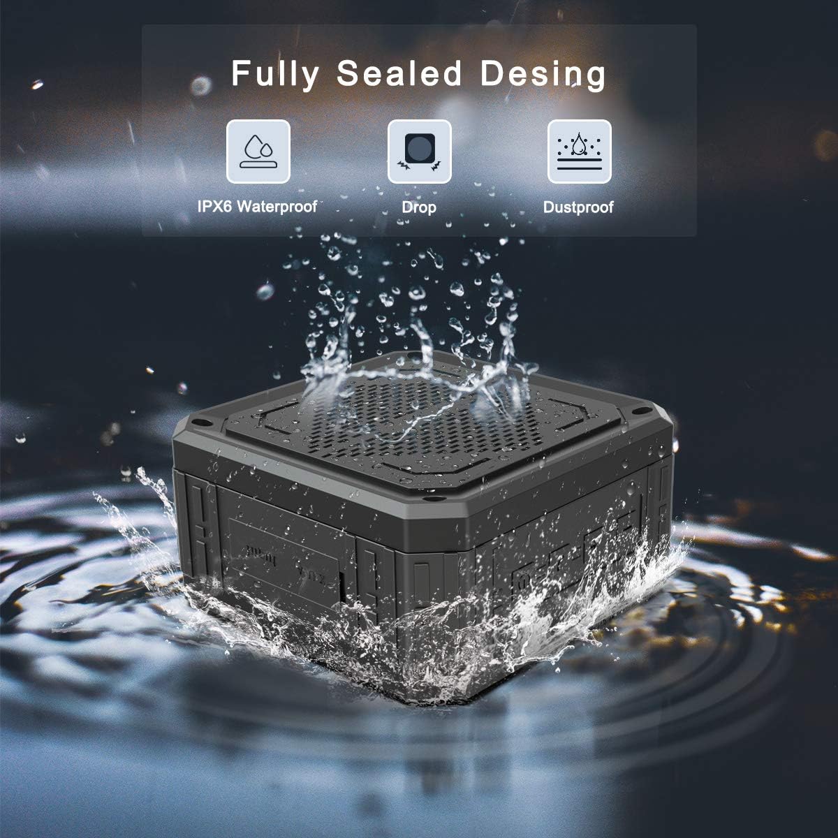 Altavoz solar portátil IPX6 impermeable Bluetooth altavoz 15 horas de tiempo de reproducción, graves estéreo ricos, a prueba de golpes, a prueba de
