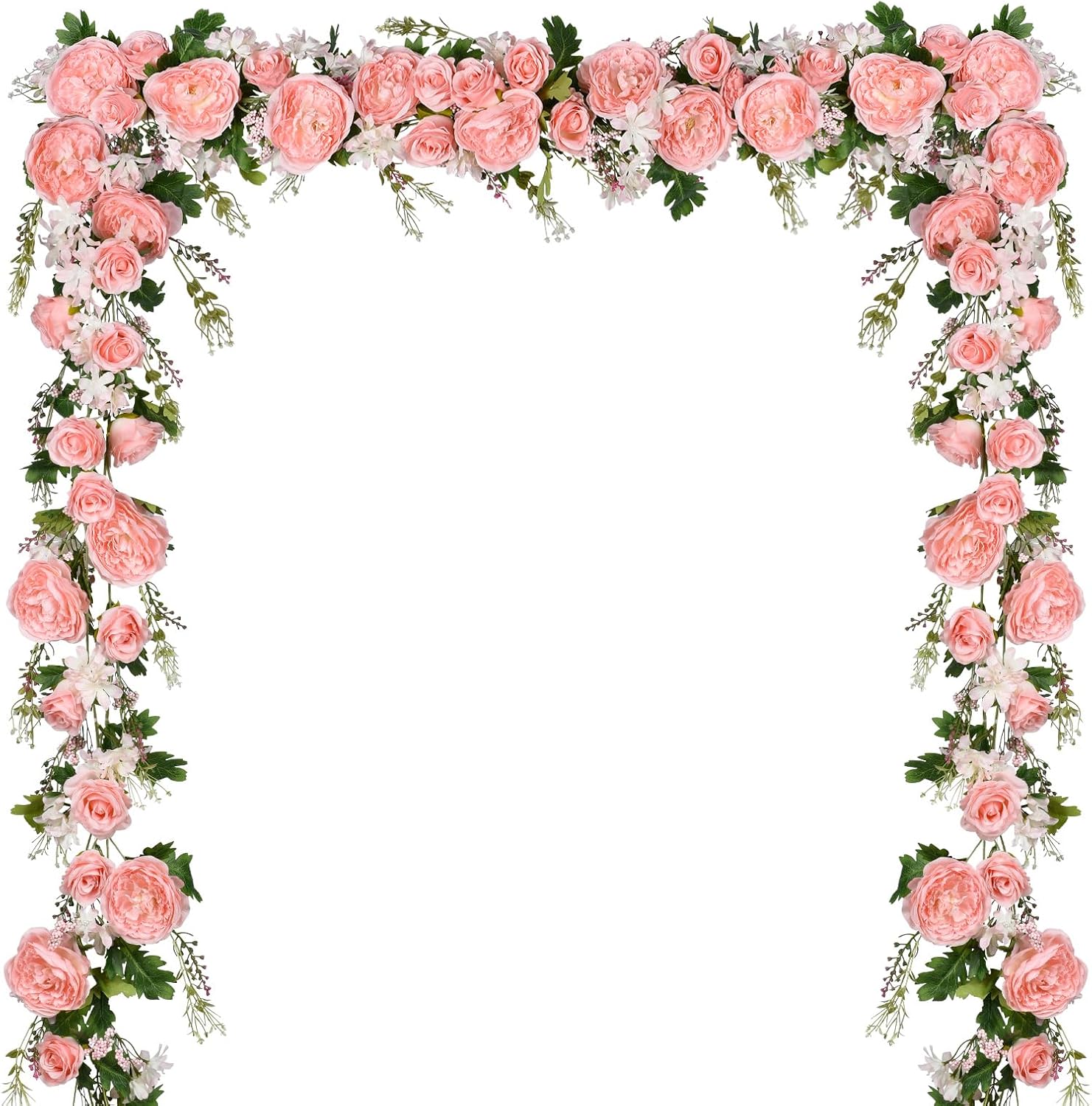Artiflr Paquete de 2 guirnaldas de peonías artificiales, guirnalda de flores de 12 pies, guirnalda de rosas con flores de peonía mixtas y hojas