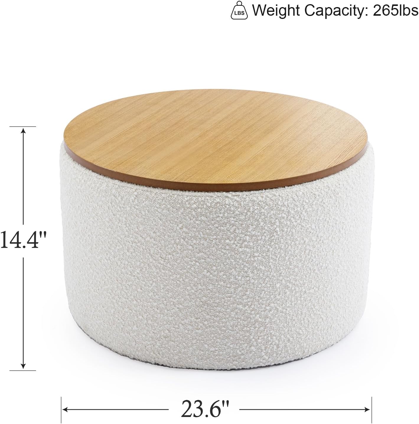 Zibeths Otomana de almacenamiento, otomana con almacenamiento para sala de estar, reposapiés Farbic Beige Boucle, mesa auxiliar con tapa de madera,