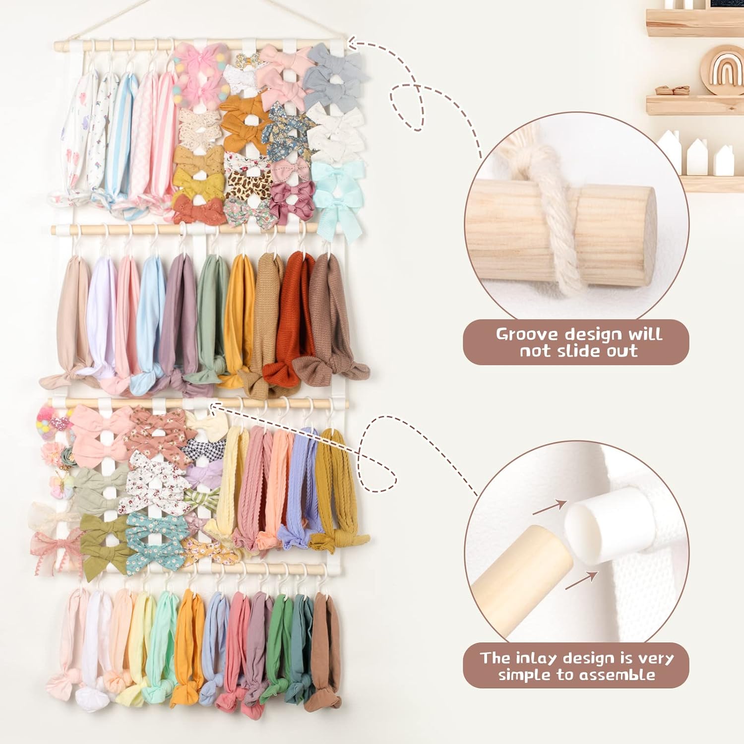 POVETIRE Soporte para diadema organizador de lazos para el cabello, diademas para bebé, accesorios para el cabello, organizador de almacenamiento