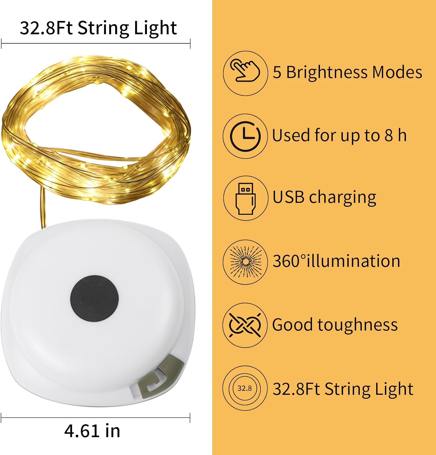 Cadena de luces recargables USB 2 en 1, cadena de luces para exteriores con 5 modos de iluminación, utilizada para camping, patio, tienda de