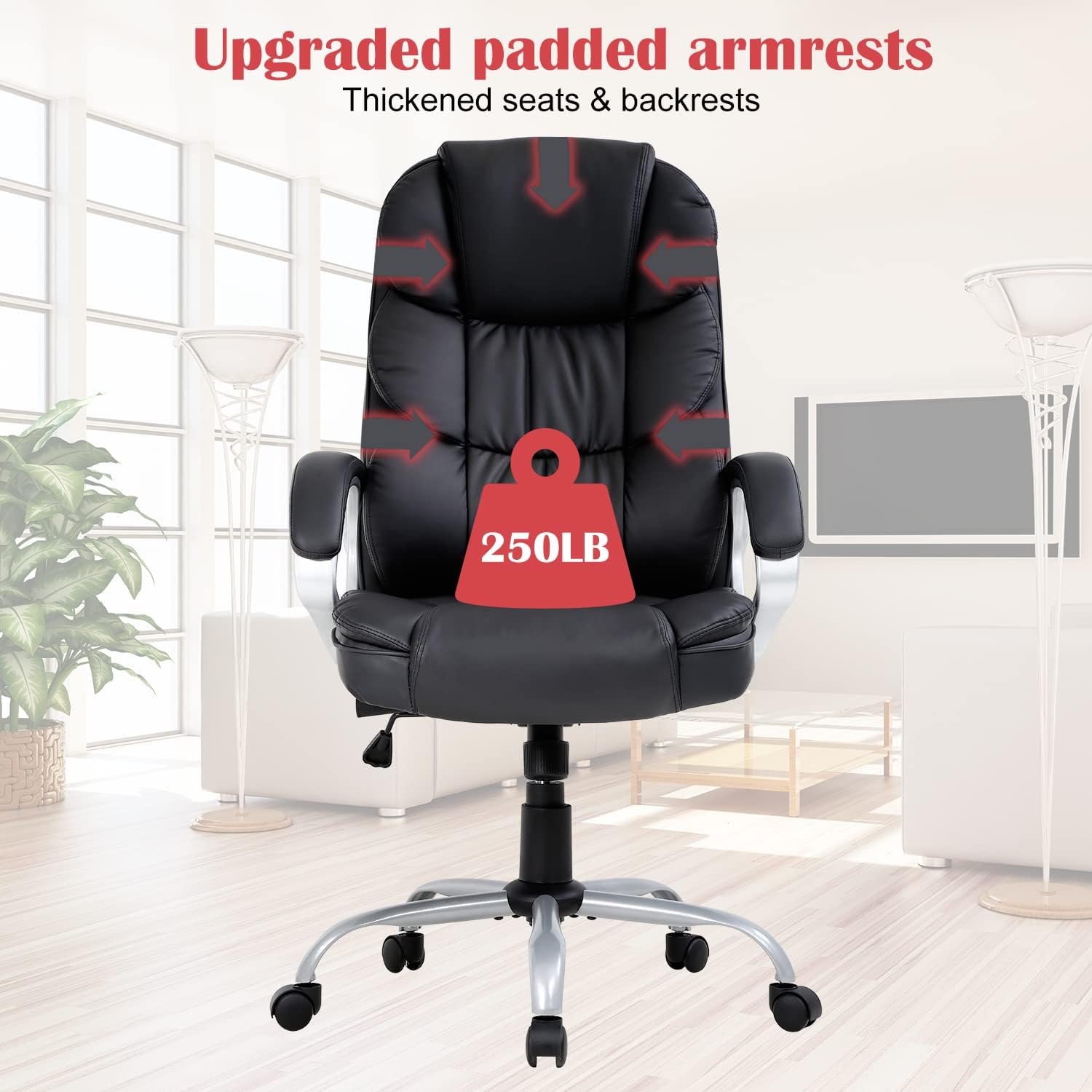 Silla de oficina ejecutiva de piel sintética con soporte lumbar, moderna silla de escritorio ergonómica ajustable con respaldo alto para oficina en