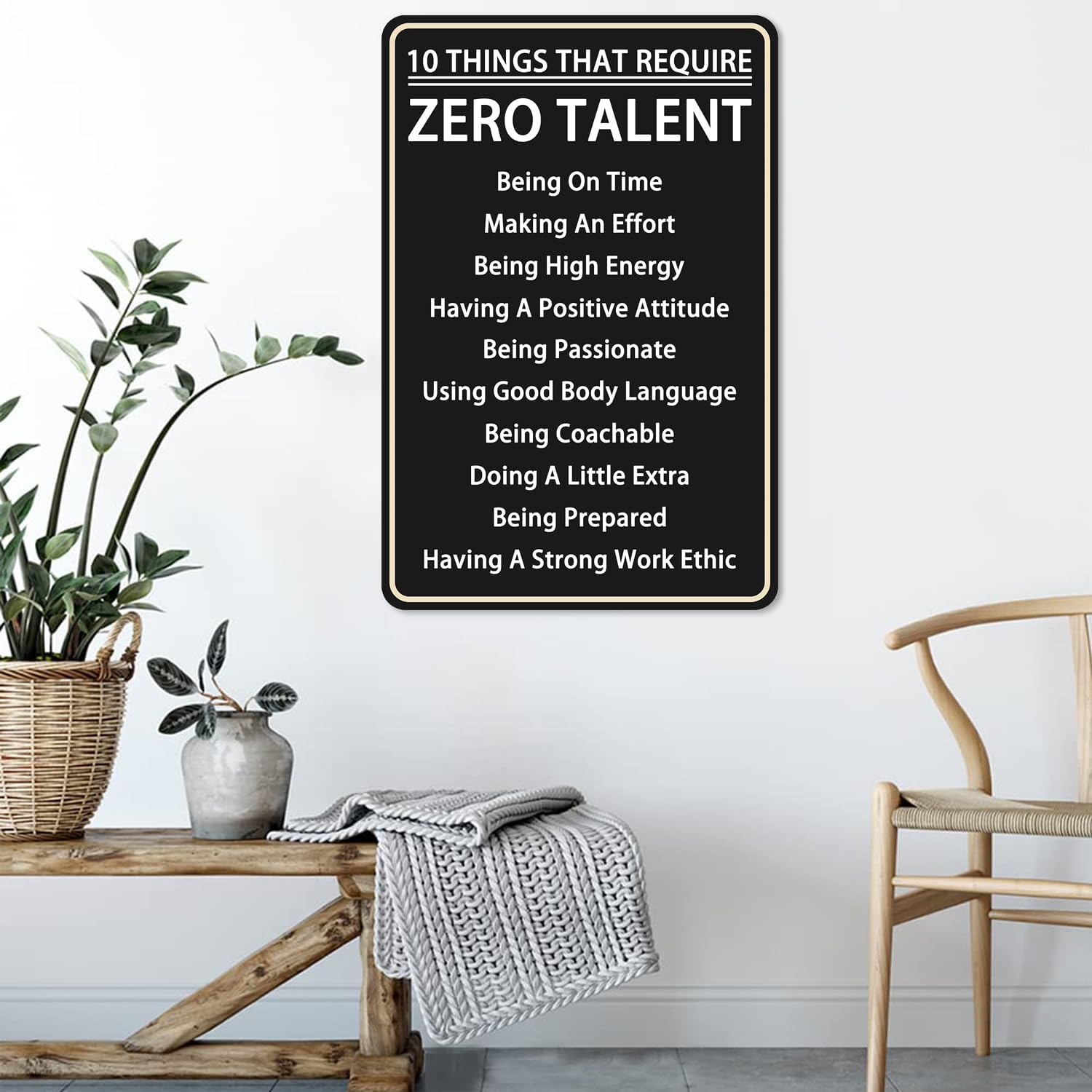Cartel motivacional de metal para oficina, póster motivacional para decoración de pared, póster motivacional “10 cosas que requieren cero talento”,