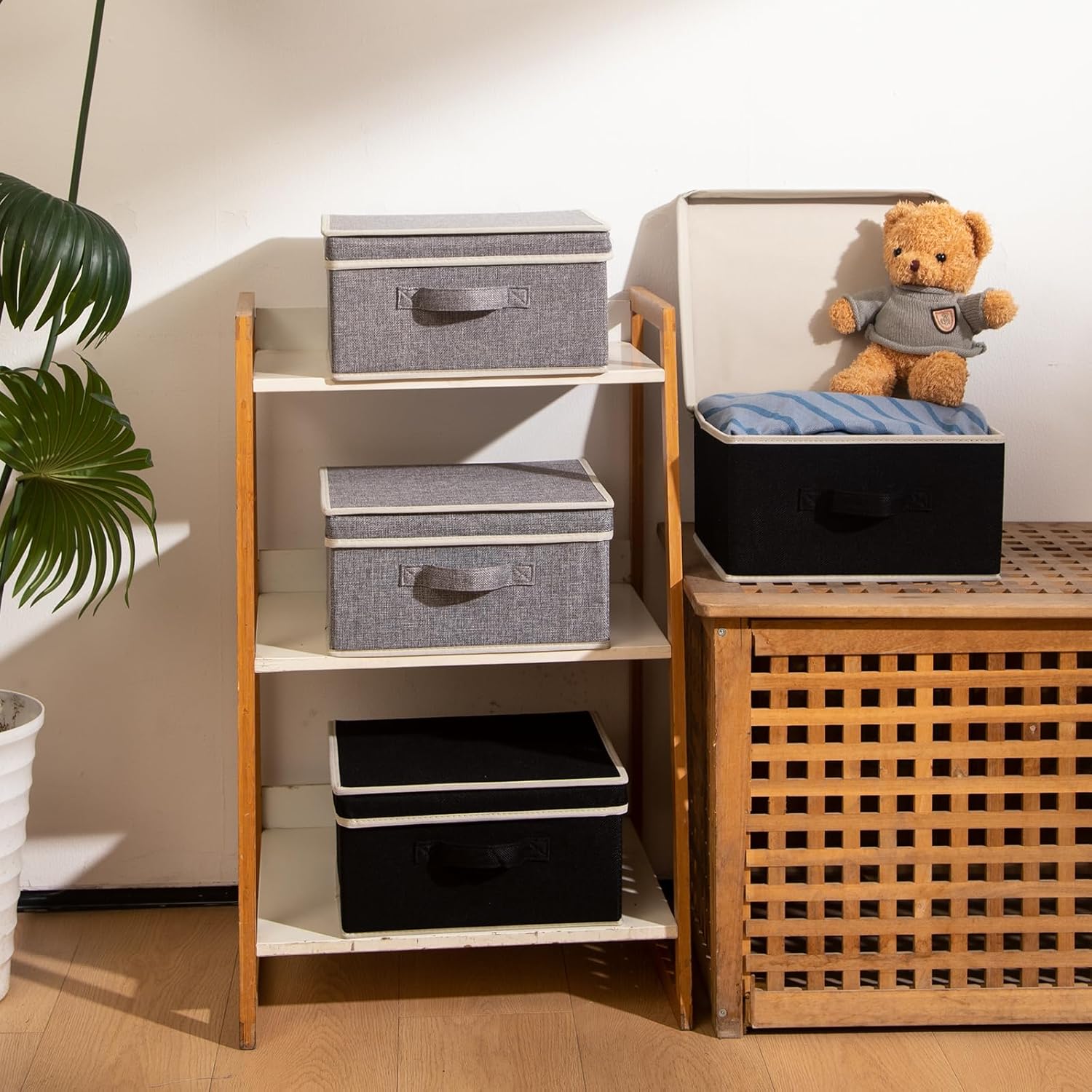 DOMEraax Contenedores de almacenamiento con tapa, caja de almacenamiento de ropa plegable con asa para juguetes, libros, armario, dormitorio, hogar,