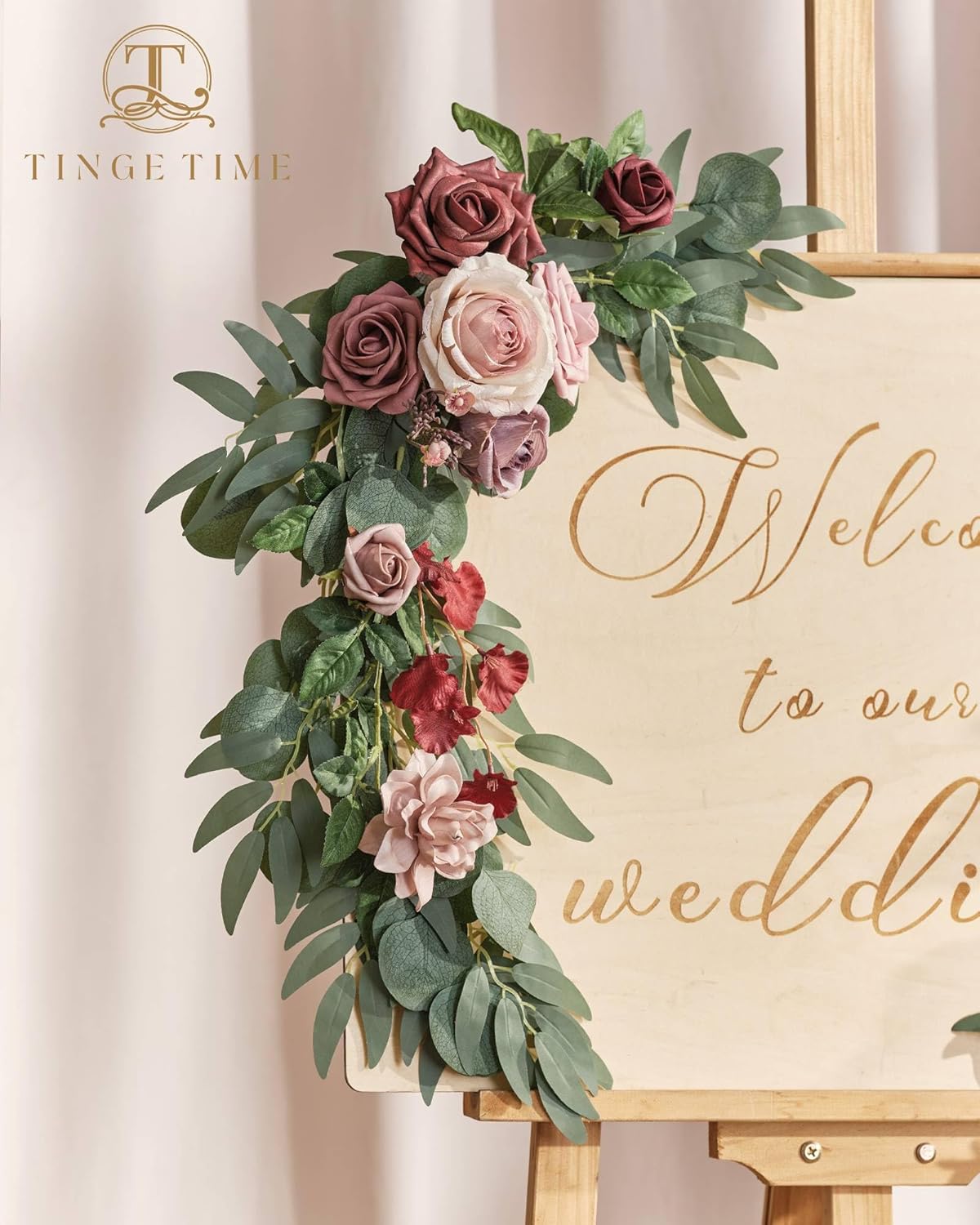 TINGE TIME Kit de guirnaldas de flores artificiales para boda (paquete de 2), flores de cartel de ceremonia de bienvenida para bricolaje, arreglos