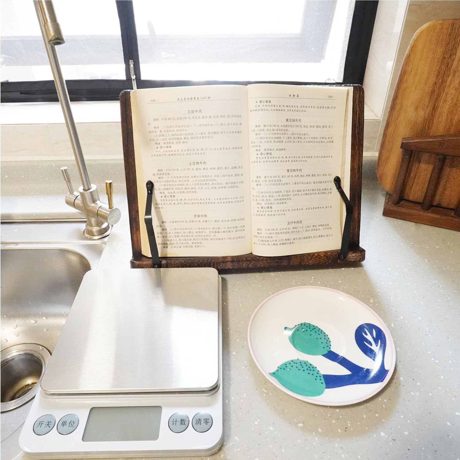Soporte de madera para libros de cocina, soporte para libros Atril de libros plegable Soporte de lectura Soporte de música Soporte de caligrafía