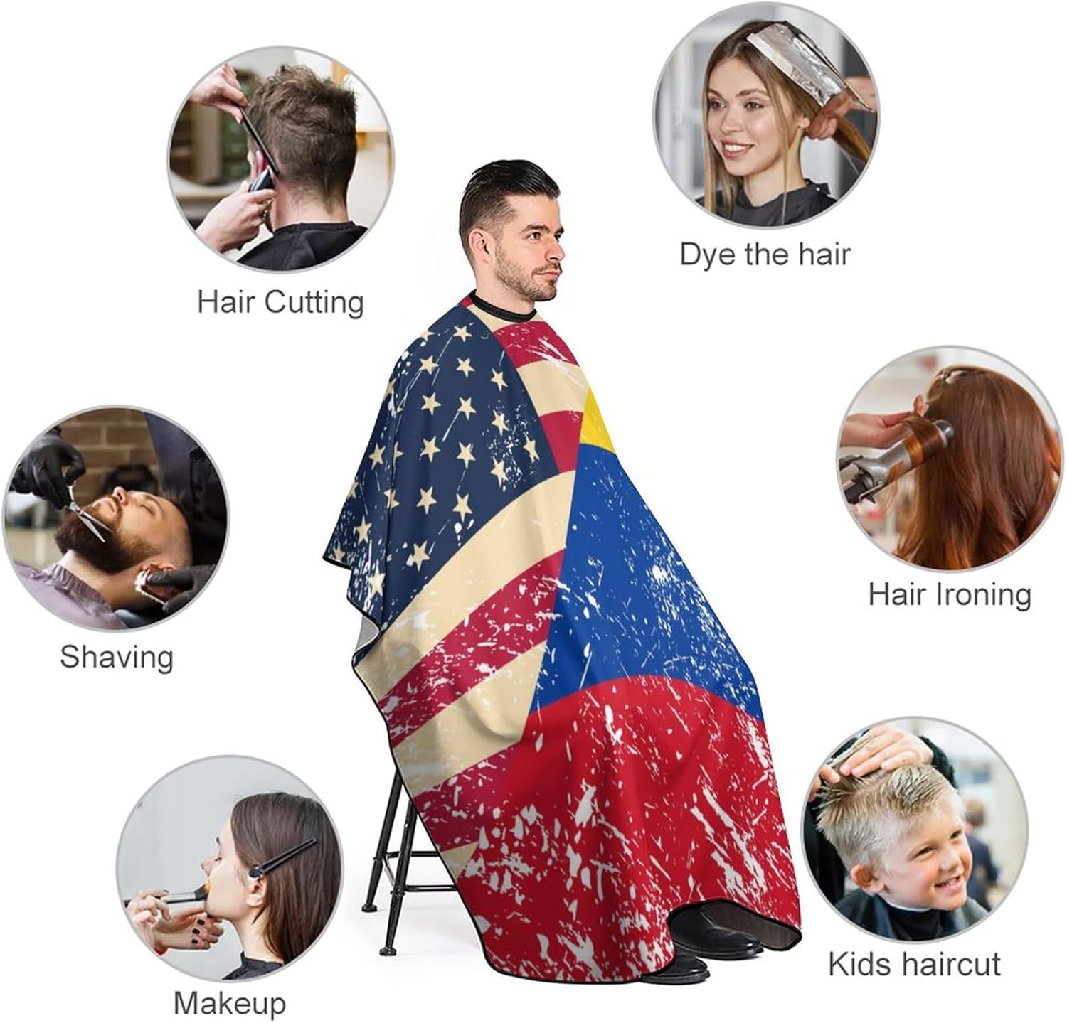 American and Columbia Retro Flag – Capa de peluquería para adultos, delantal de corte profesional para salón de belleza, para hombres y mujeres