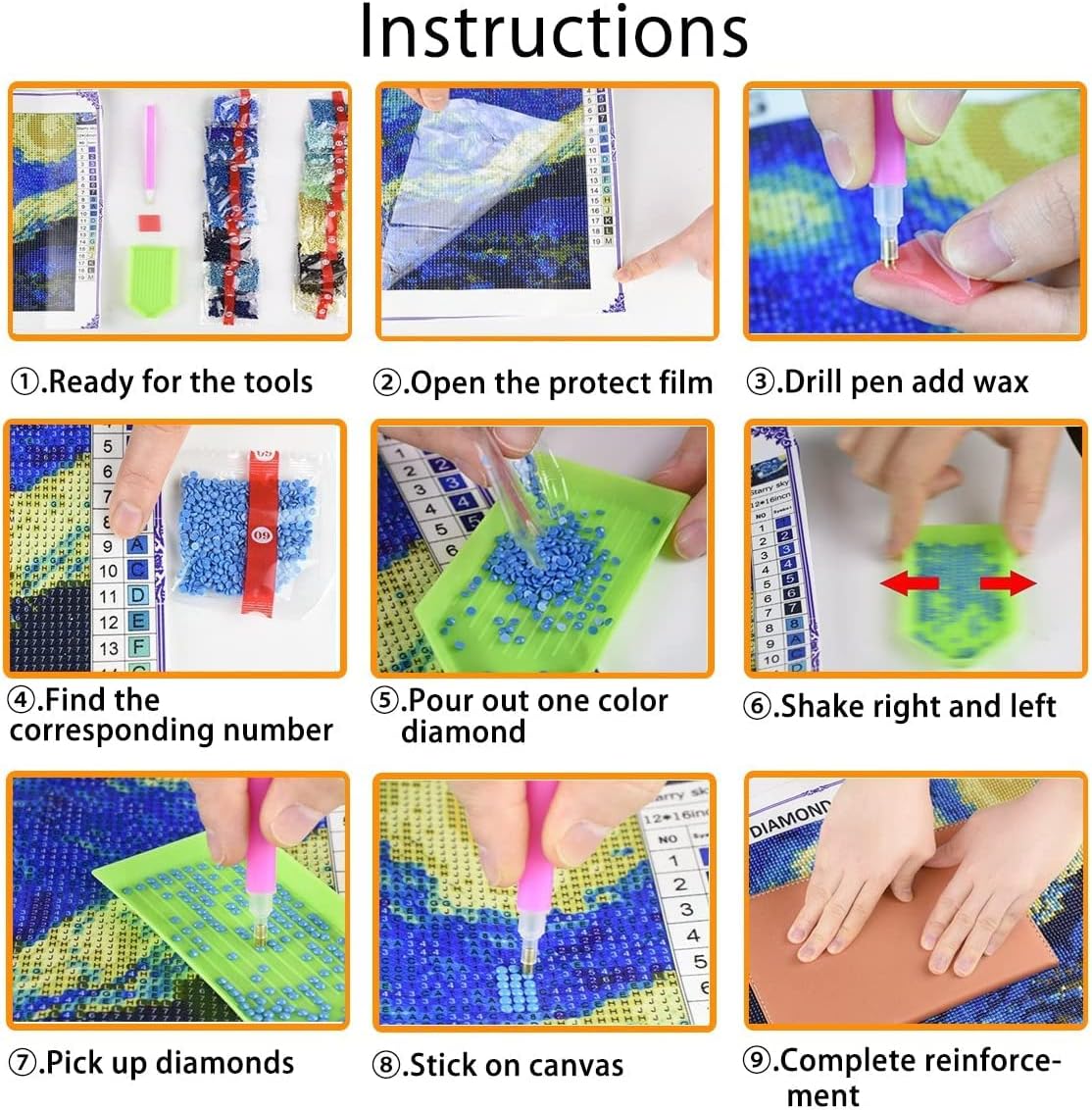 Kits de pintura de diamantes 5D por números, 16 x 20 pulgadas para adultos y niños, arte redondo de mosaico de punto de cruz con diamantes de