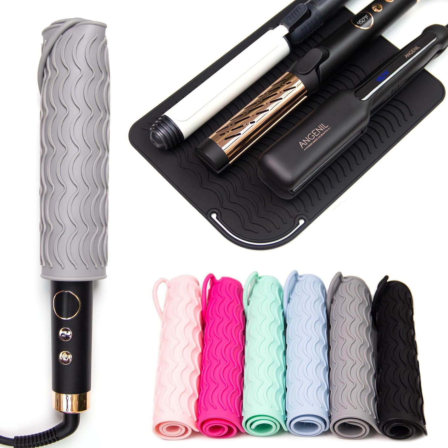 ANGENIL Alfombrilla de silicona grande resistente al calor para alisadores de cabello, rizadores, herramientas de estilo, alfombrilla de hierro