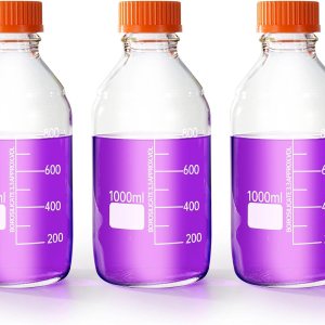 Botellas redondas de almacenamiento de medios de 33.8 fl oz con tapa de rosca GL45, vidrio de borosilicato, temperatura máxima 249.8 F, paquete de 3 Botellas redondas de almacenamiento de medios de 33.8 fl oz con tapa de rosca GL45, vidrio de borosilicato, temperatura máxima 249.8 F, paquete de 3