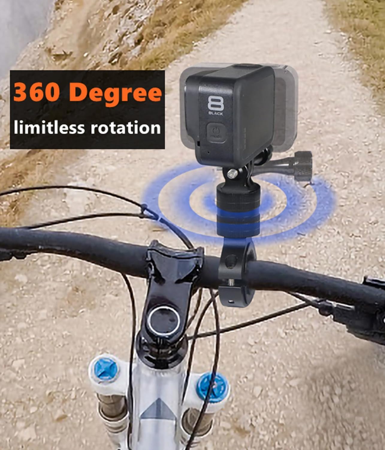 Soporte de cámara de rotación de 360 grados para Gopro, montaje de manillar de bicicleta de aluminio con barra de extensión para cámaras de acción