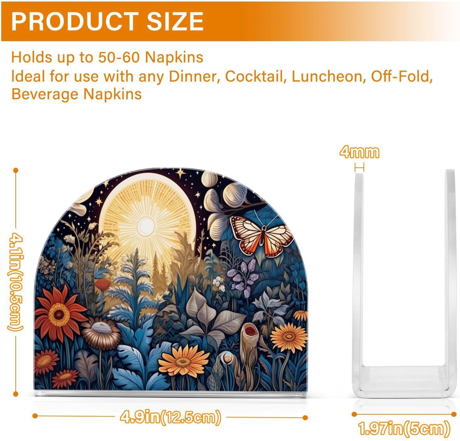 Butterfly Flowers Acrylic Napkin Holder Clear Crystal Tissue Paper Dispenser for Table, Kitchen Countertop, Restaurant, Decor