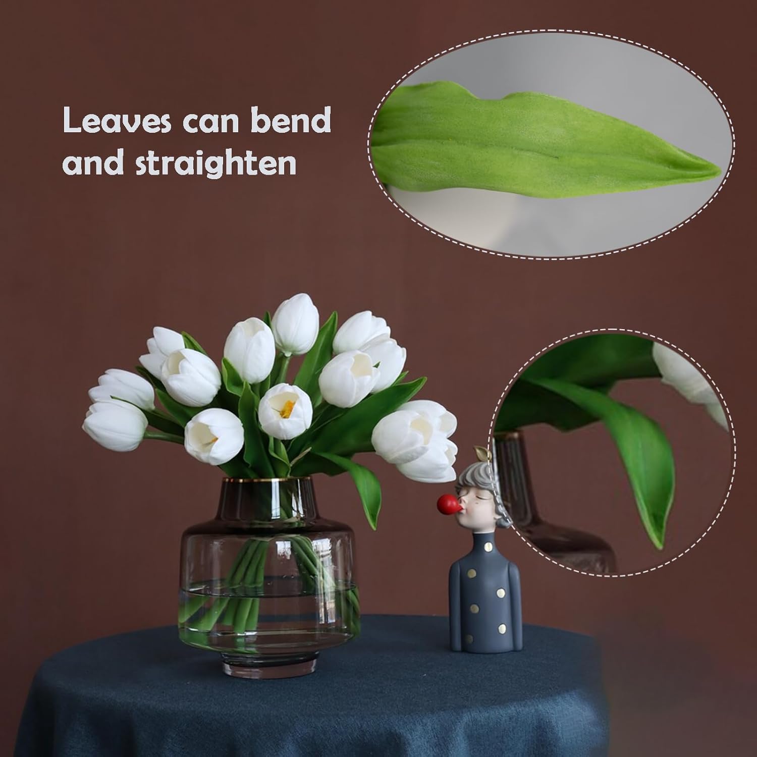 Buart Tulipán blanco y verde, flores artificiales de lujo, tulipán grande, día de San Valentín, día de la madre, Pascua, hogar, cocina, decoración
