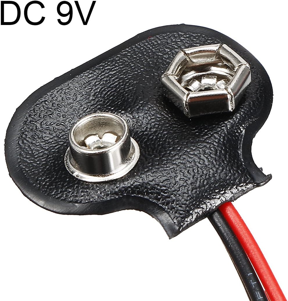 uxcell 3 unids DC 9V Clip de batería tipo T Conector de hebilla de piel sintética Alambre de plomo 4.7 in de largo