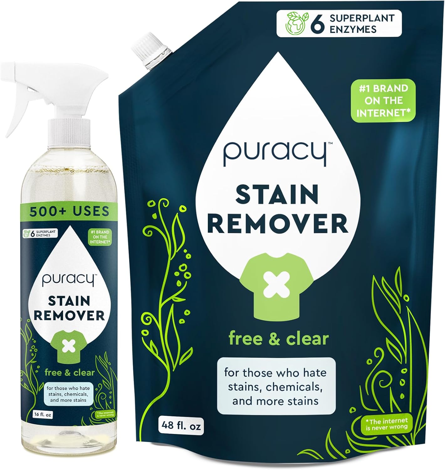 Puracy Recambio para quitar manchas de ropa  Perfecto para la ropa, ingredientes puros  con 6 enzimas supervegetales para una fácil eliminación de