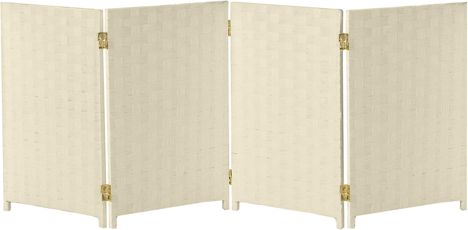 Red Lantern Pantalla plegable de fibra tejida corta de 2 pies – 4 paneles – Crema