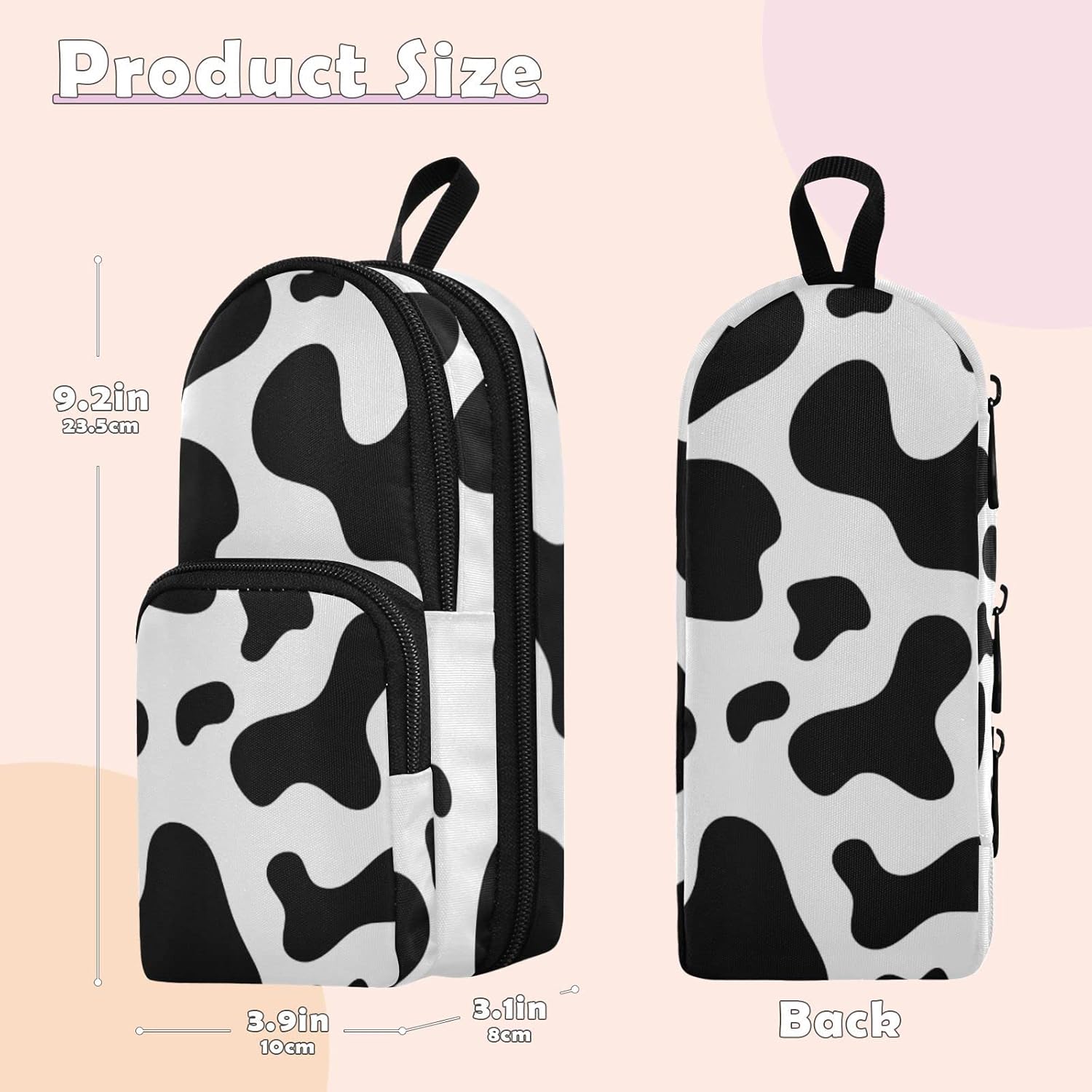 Estuche para lápices de piel de vaca negra, bolsa de gran capacidad con compartimento, organizador de papelería con forma de mochila escolar para