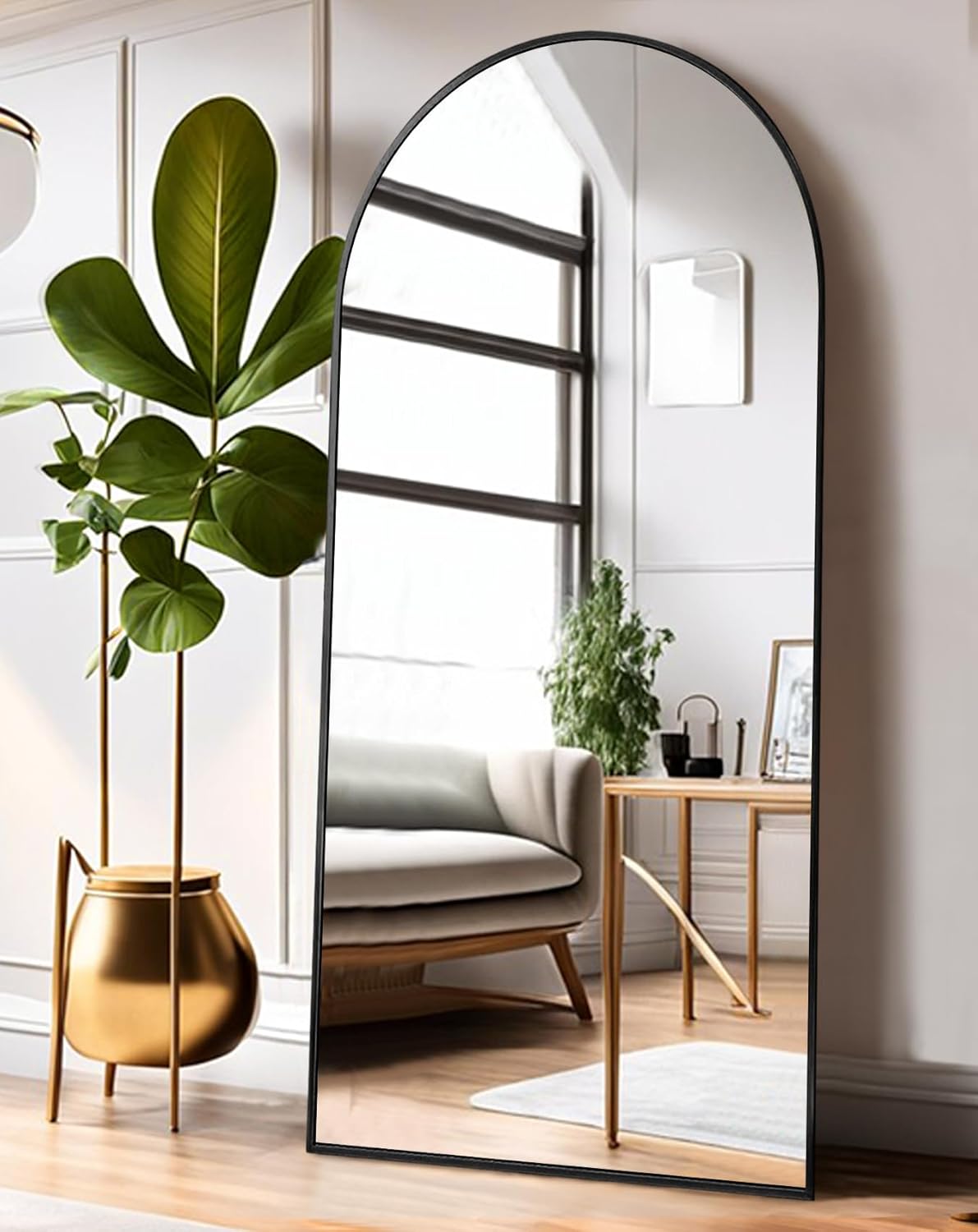 ITSRG Espejo de suelo, espejo de longitud completa con soporte, espejo de pared arqueado, espejo de 28 x 71 pulgadas, espejo de pie negro