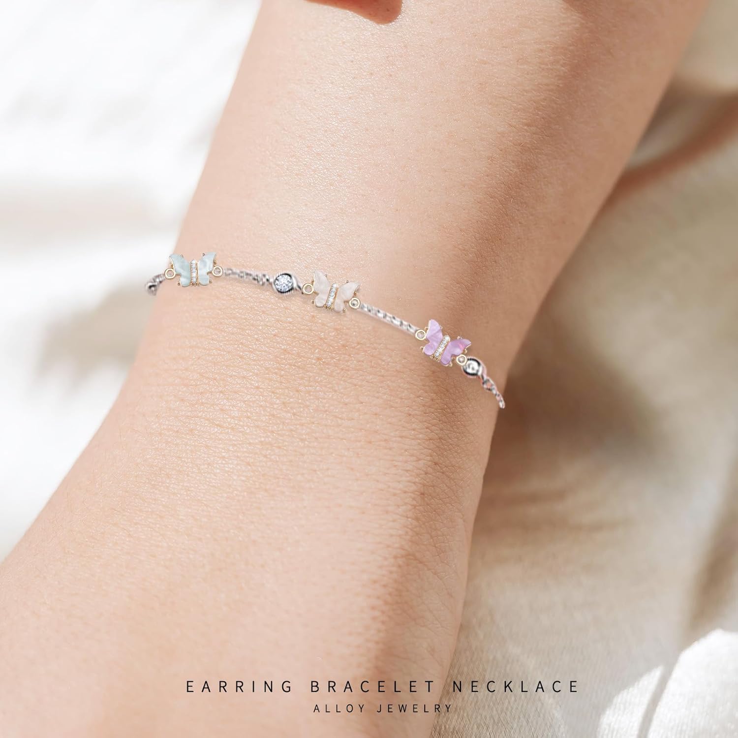 20 piezas de 10 colores acrílicos de eslabones de mariposa con incrustaciones de aleación de diamantes de imitación de cristal, dijes de mariposa