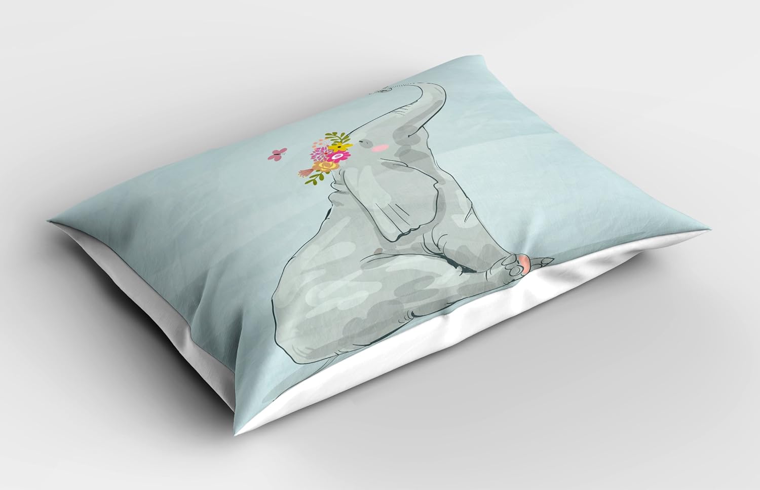 Ambesonne Funda de almohada de elefante para guardería, elefante y ratón, diseño de flores dibujadas a mano, funda de almohada decorativa estándar