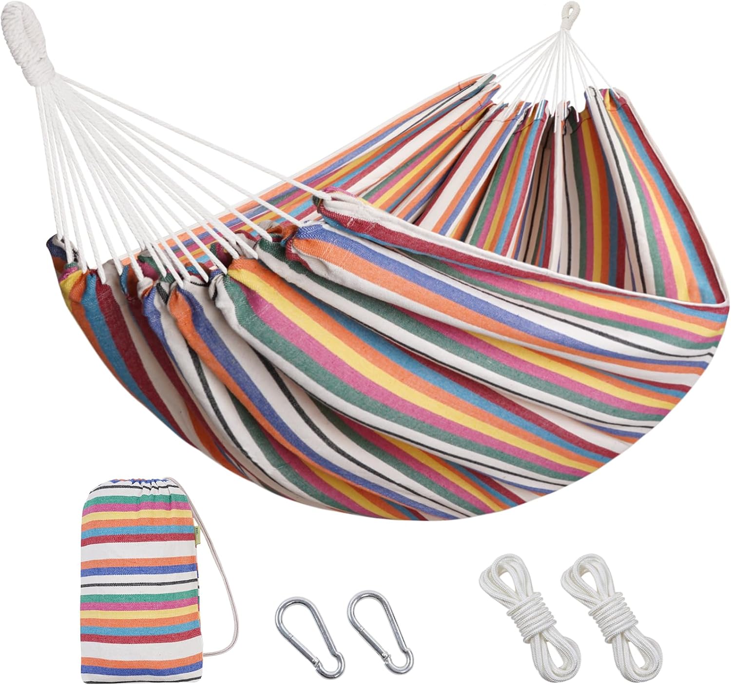 Hamaca para 2 personas con correas de árbol, hamaca doble brasileña, cama colgante portátil para camping, patio, porche, uso en exteriores e