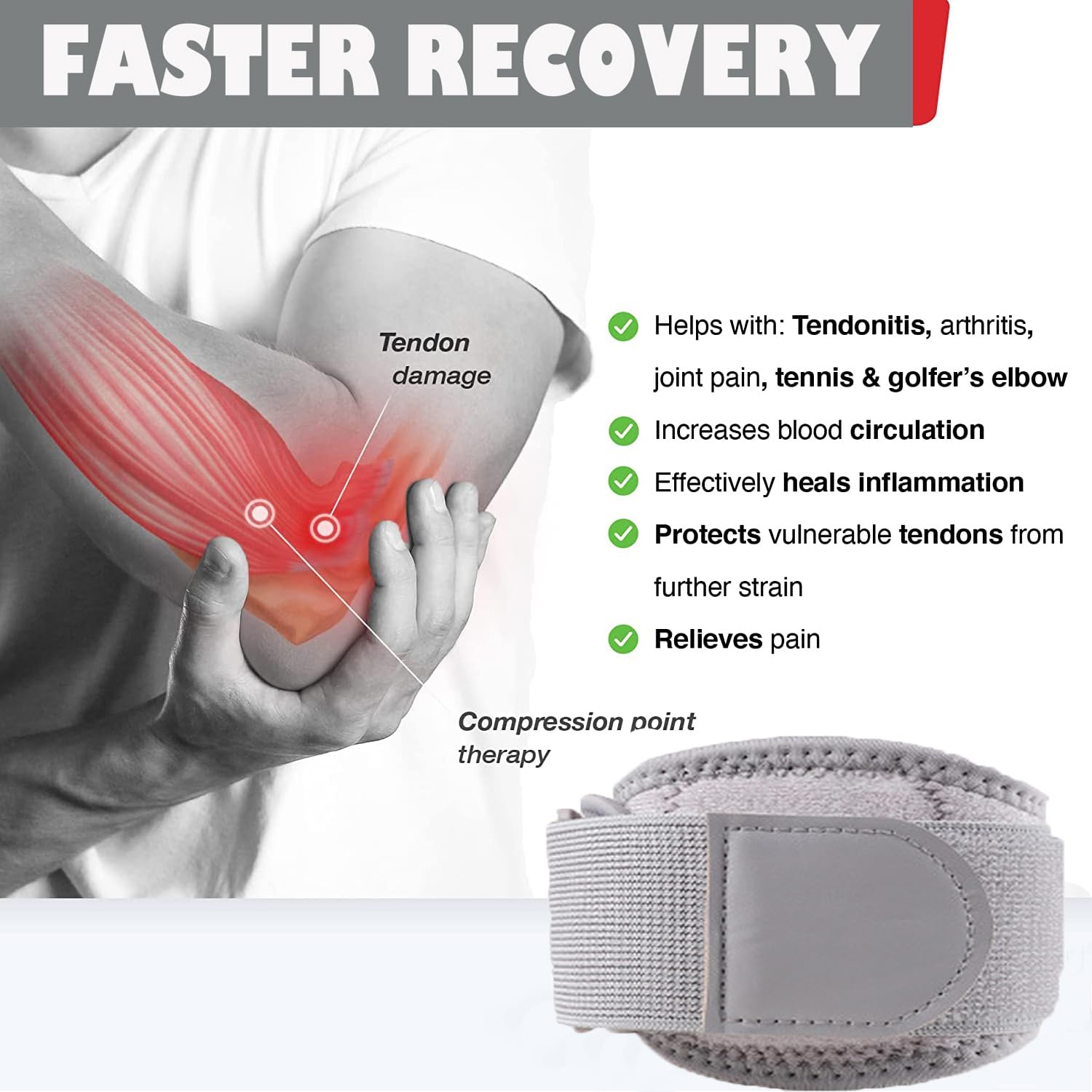Cinlitek Codera para tendinitis, alivio del dolor de codo de tenis y golfista, correa de apoyo para hombres y mujeres para levantamiento de pesas,