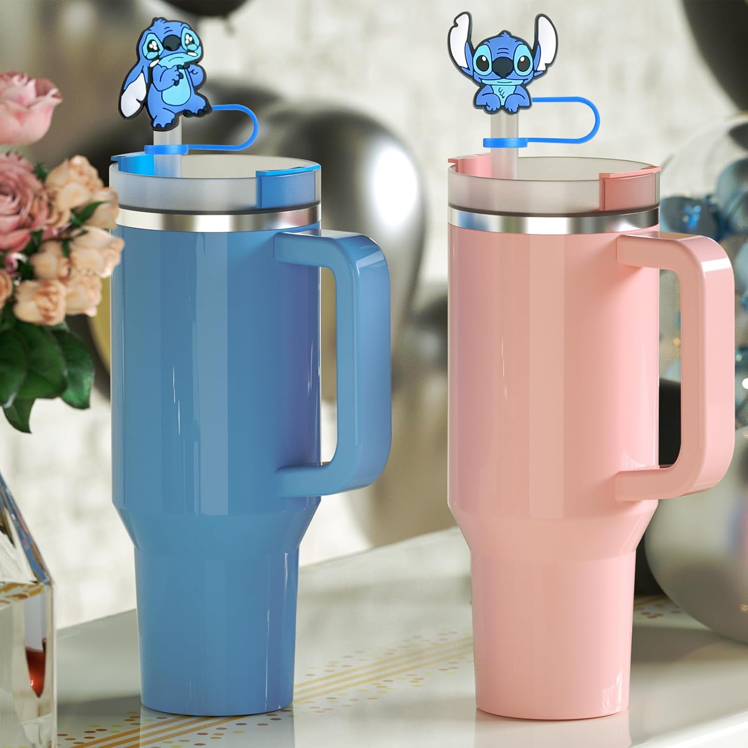 Stanley – Tapa de paja de 0.394 in, 5 tapas de paja para vaso Stanley de 30 onzas y 40 onzas, divertidas cubiertas reutilizables de punta de popote