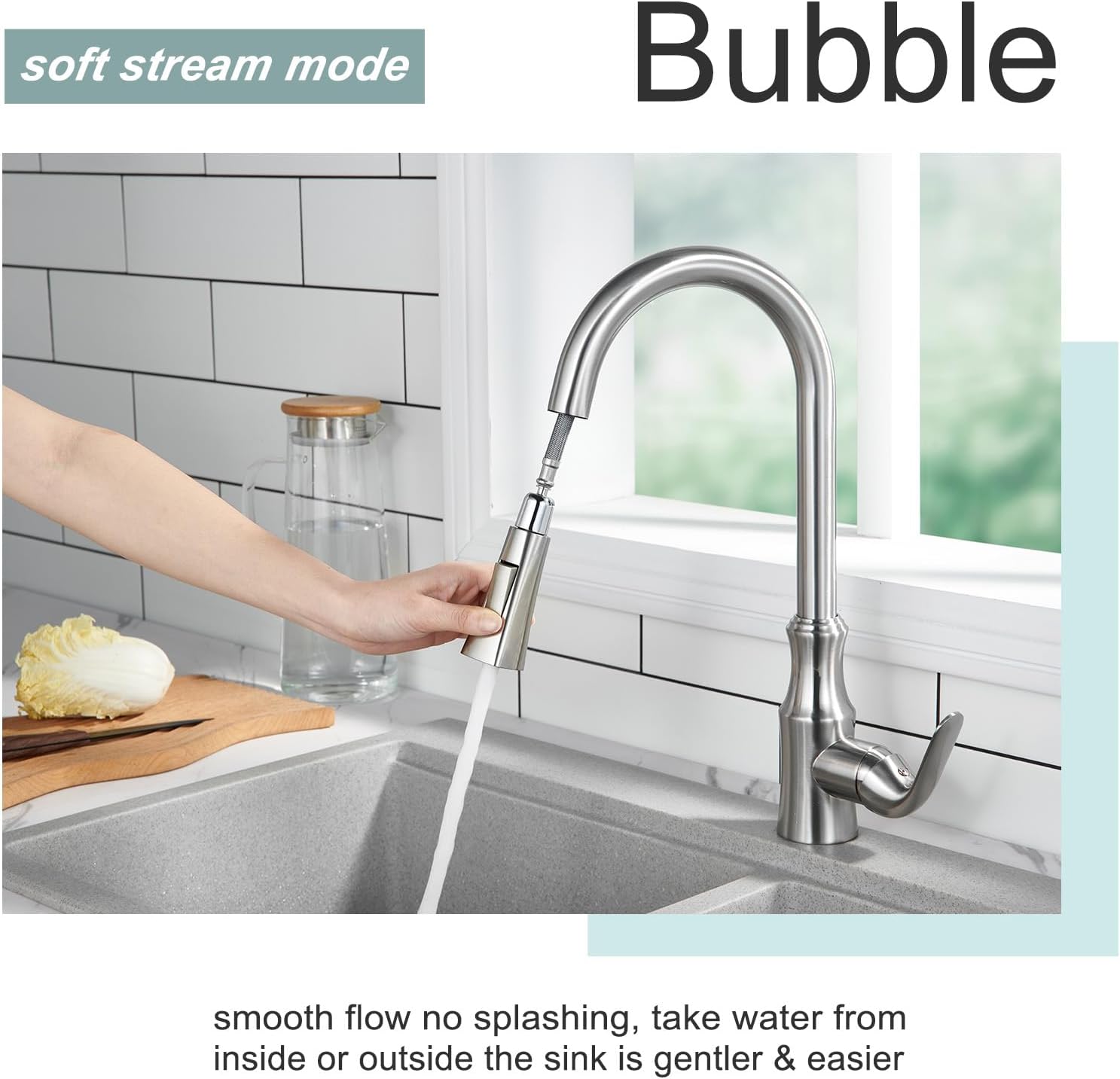 APLusee Cabezal pulverizador de grifo de cocina, 2 modos de repuesto de boquilla de cabezal rociador, níquel cepillado