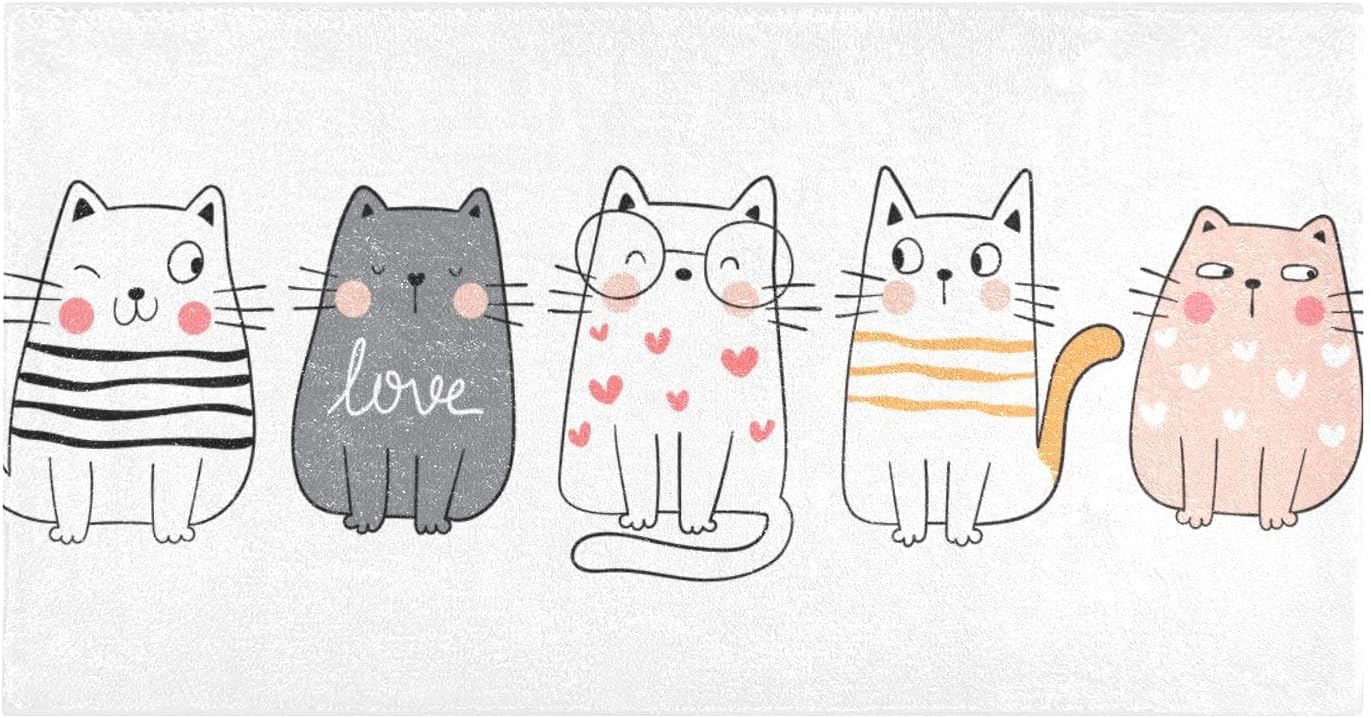 Cute Cats – Tapete de baño de felpa absorbente antideslizante, con parte trasera de goma, lavable, 39 x 20 pulgadas