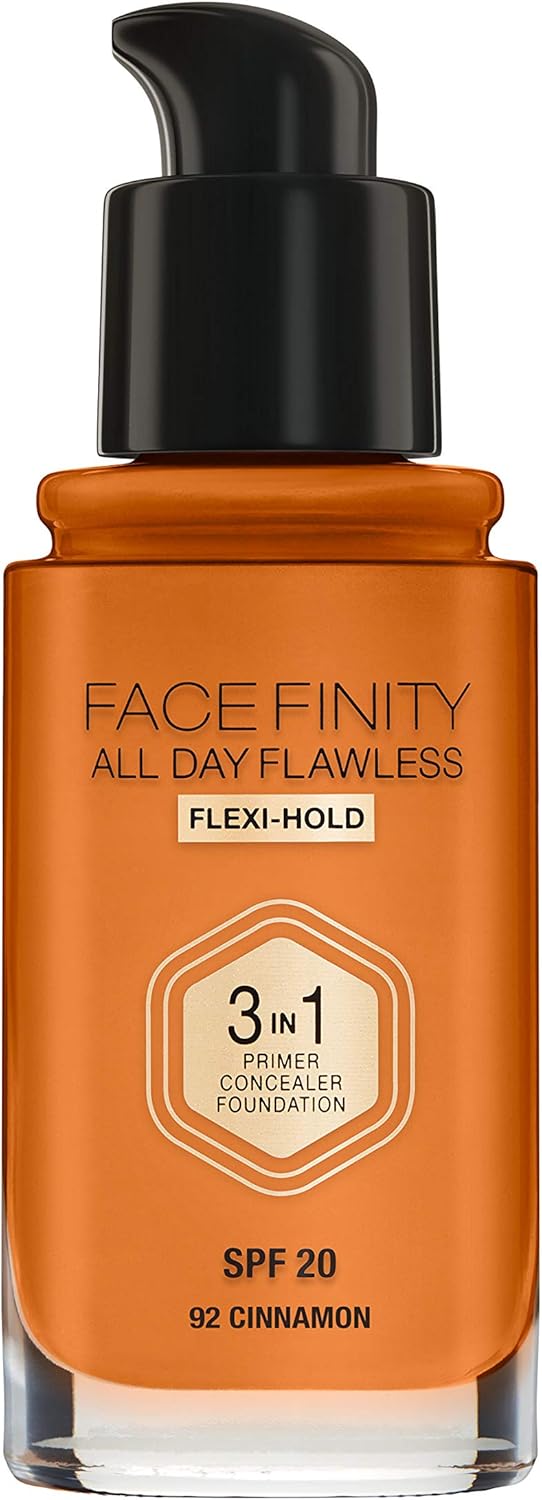 Max Factor Facefinity – Base de maquillaje 3 en 1 All Day Flawless SPF 20#092 Canela, 7.05 onzas