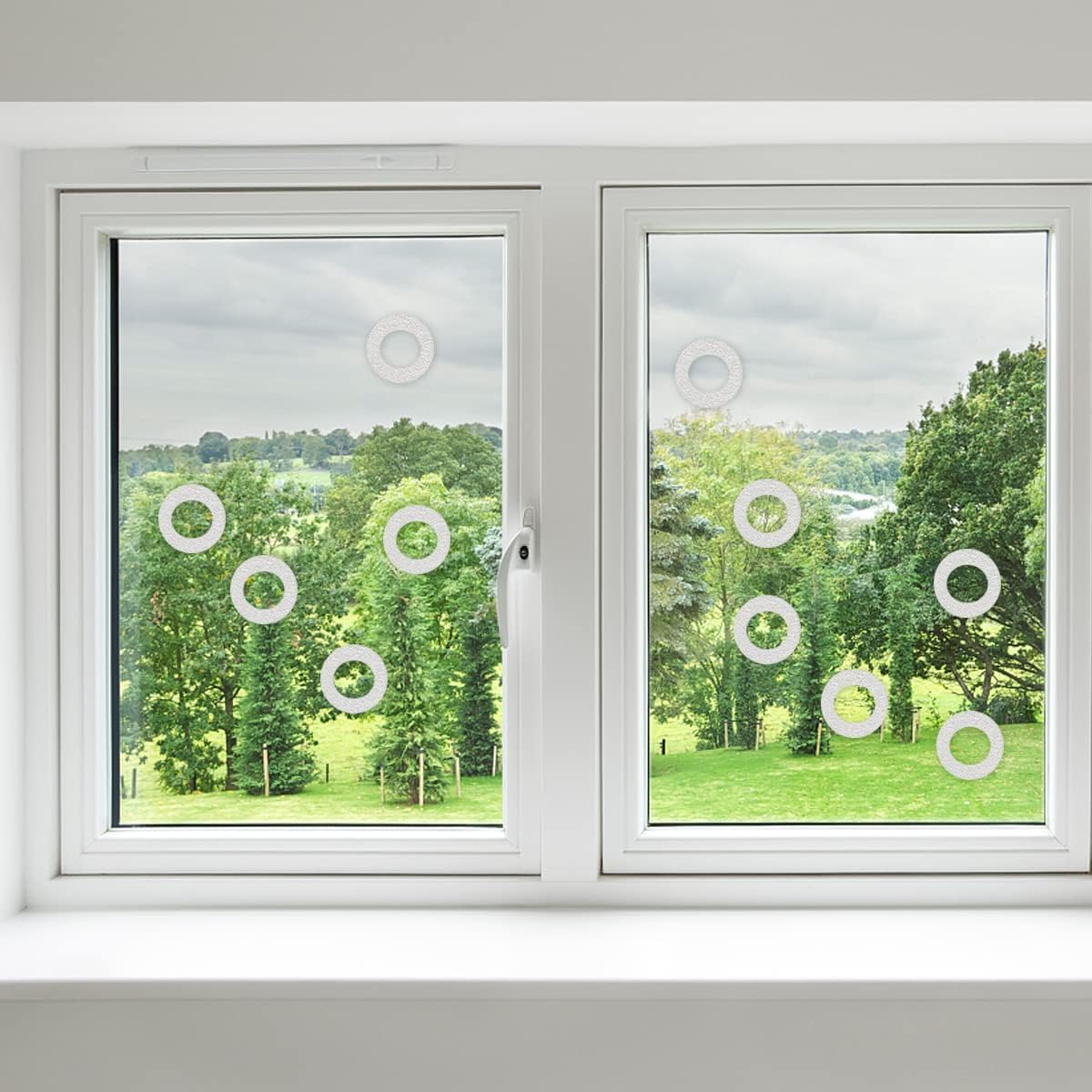 Calcomanías anticolisión para ventana, diseño de pájaros, protección de puerta de vidrio, para salvar pájaros, transparente (círculo de anillo, 15