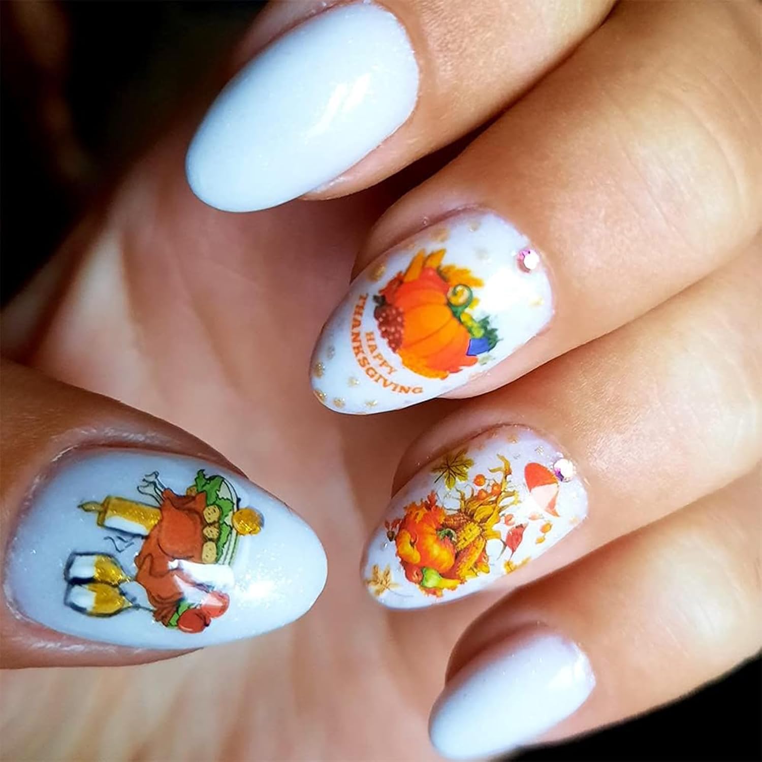 12 calcomanías de uñas de hoja de arce, calcomanías de agua de calabaza de chile de otoño, calcomanías de agua para el día de Acción de Gracias,