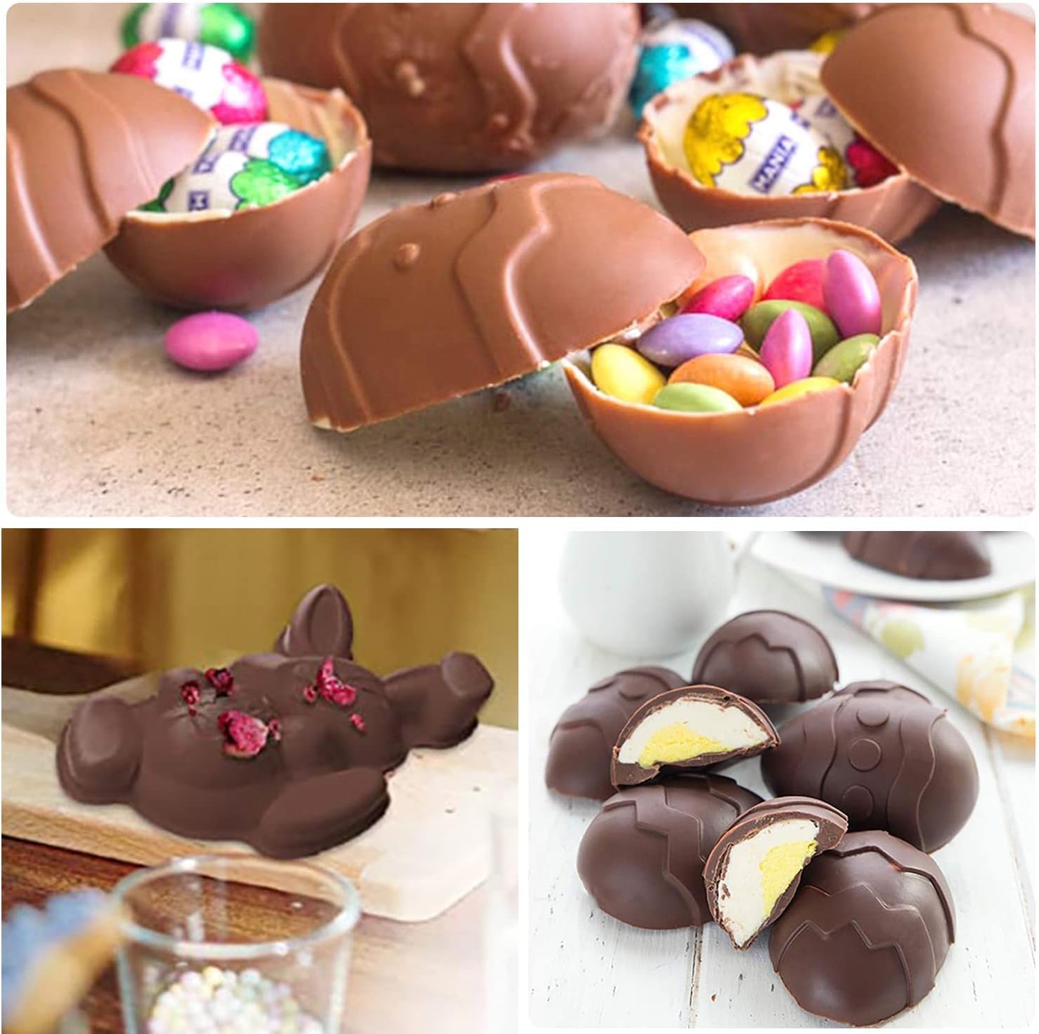 Molde de conejo grande para huevos de Pascua, molde de silicona con forma de huevo de Pascua en 3D, molde de silicona para pastel de conejo de