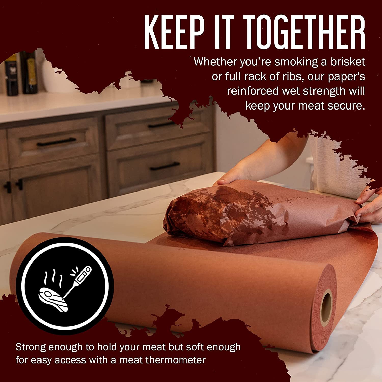 Bryco Goods Rollo de papel de carnicero rosa de 24 pulgadas por 175 pies de papel de carnicero melocotón de grado alimenticio para ahumar carne, sin