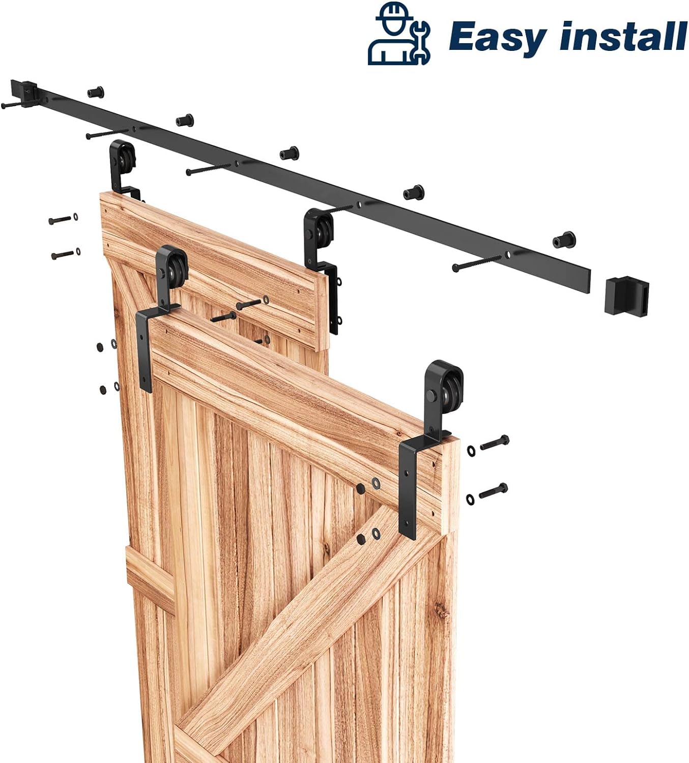 EaseLife – Kit de herrajes para puerta de granero corredera doble, riel único