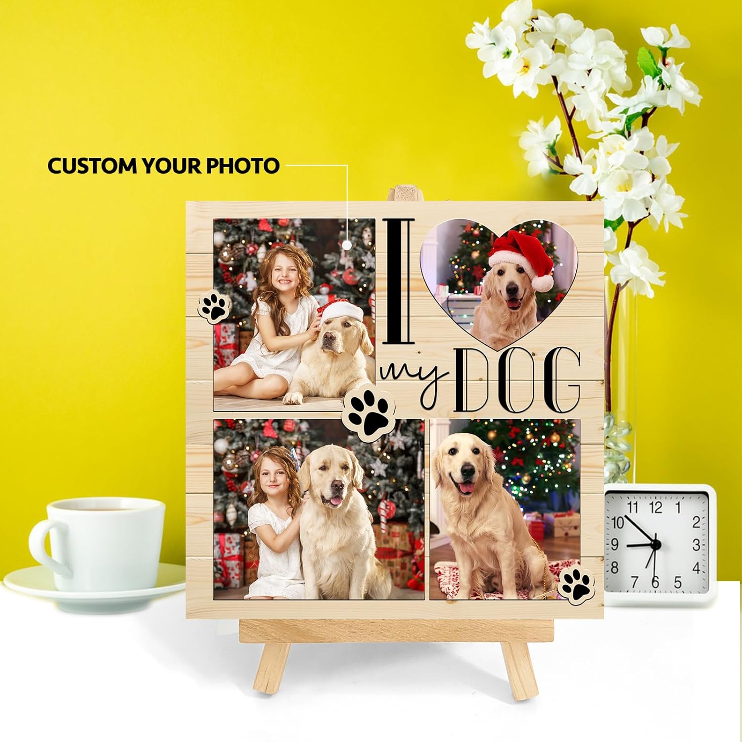 Custom Style Marcos de fotos personalizados con caballete, regalos de fotos personalizados para amigos, familia, perros, gatos, mascotas, marco de