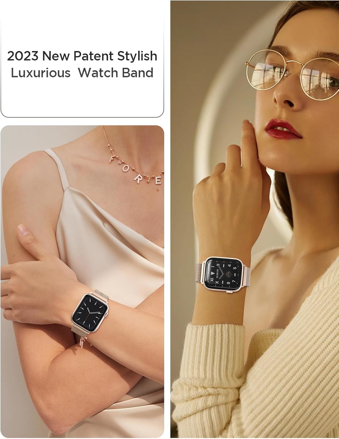 Correa milanesa original patentada compatible con Apple Watch Series 9, 8, 7, 6, 5, 4, 3, Ultra 2, 1, SE, de 1.929 in, 1.772 in, 1.732 in, 1.654 in,