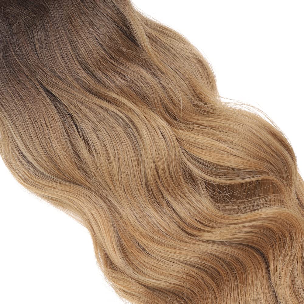 4 extensiones de cabello con clip de 20 pulgadas, extensiones de cabello sintético grueso con clip, para mujer (marrón chocolate degradado a rubio
