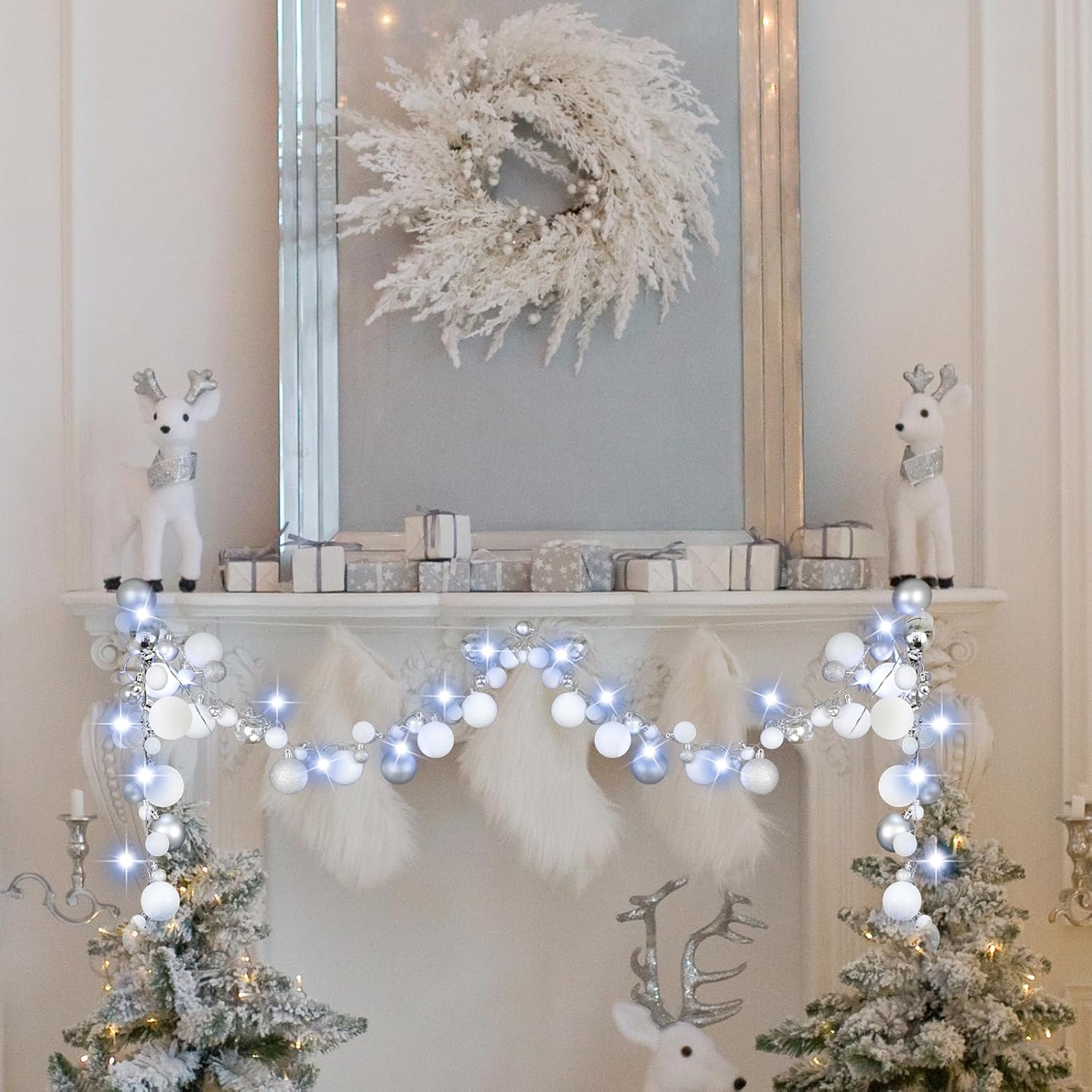 Guirnalda de bolas de Navidad de 6 pies con luces LED, guirnalda de bombillas iluminadas de Navidad, decoración de bolas de árbol de Navidad,
