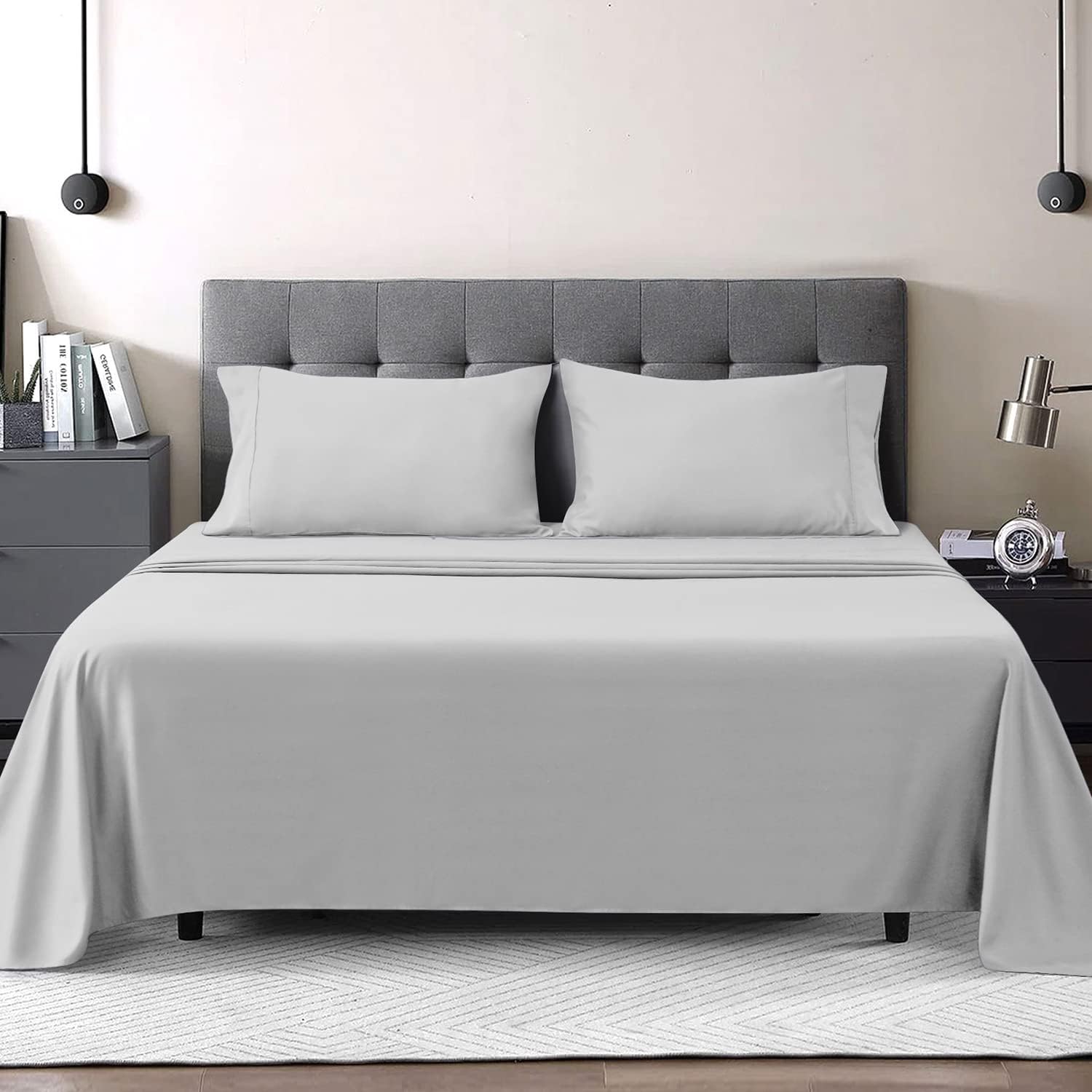 Juego de sábanas de 4 piezas tamaño individual XL de 800 hilos, 100% algodón, color marfil, juego de ropa de cama transpirable, se adapta a