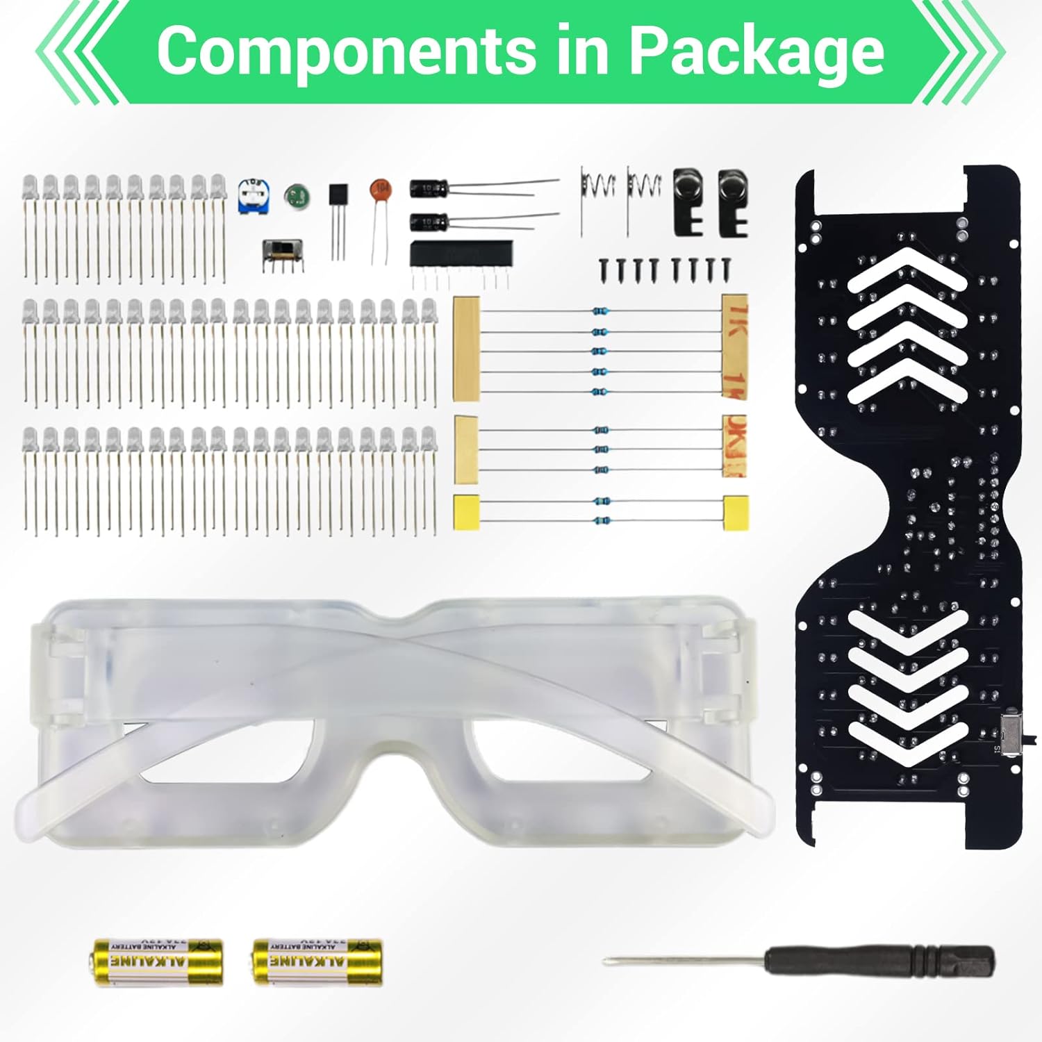MiOYOOW Kit de práctica de soldadura, gafas de luz LED de Navidad, kit de electrónica con batería, lentes activados por sonido, proyecto de