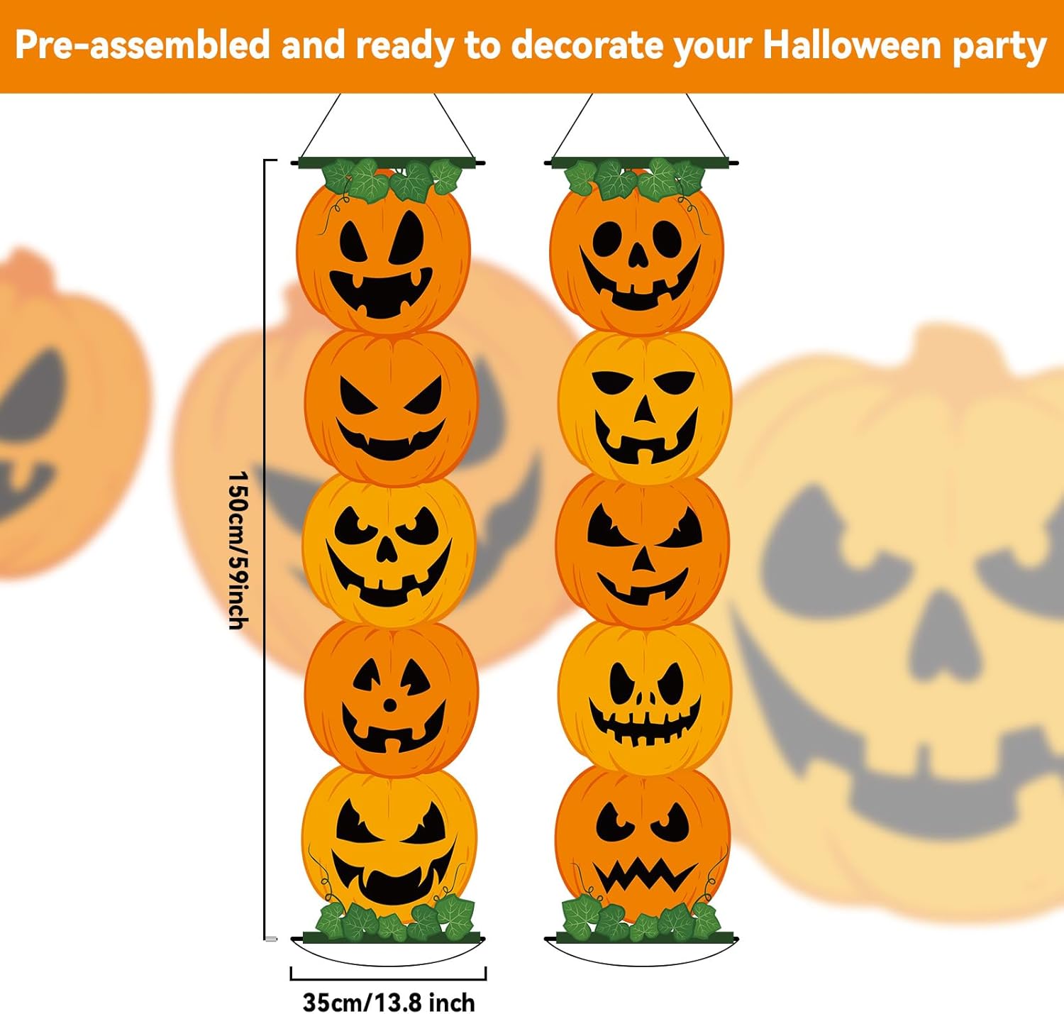 2 carteles de calabaza de Halloween para porche, decoración de fiesta de Halloween, cartel de truco o trato, letrero de puerta colgante de calabaza