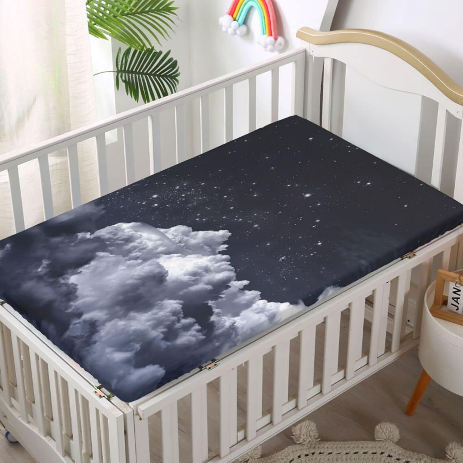 Sábana bajera ajustable para cuna con temática de cielo nocturno, sábana bajera estándar para cuna, material ultrasuave, sábana de colchón para cuna