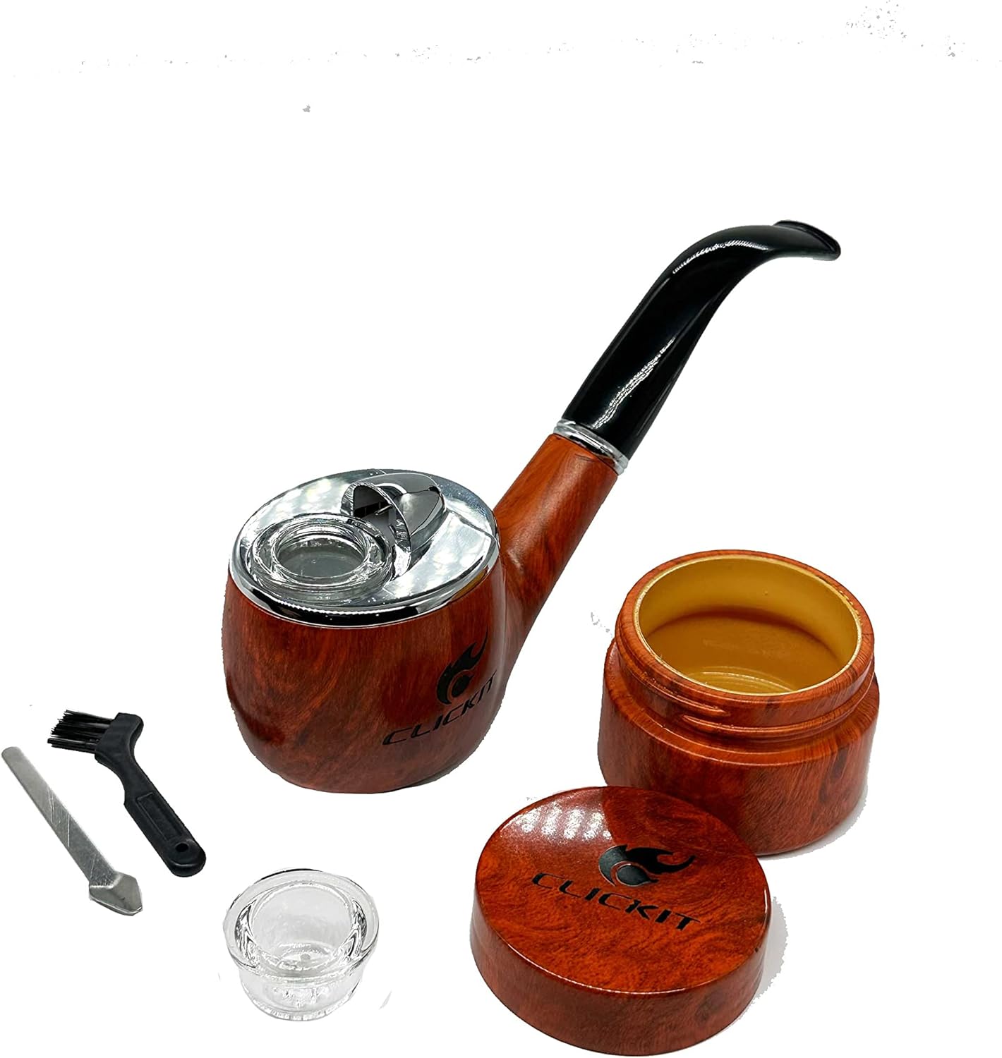 Click It- Pipa de tabaco – Encendedor integrado – Recargable (plata y oro 2 unidades)