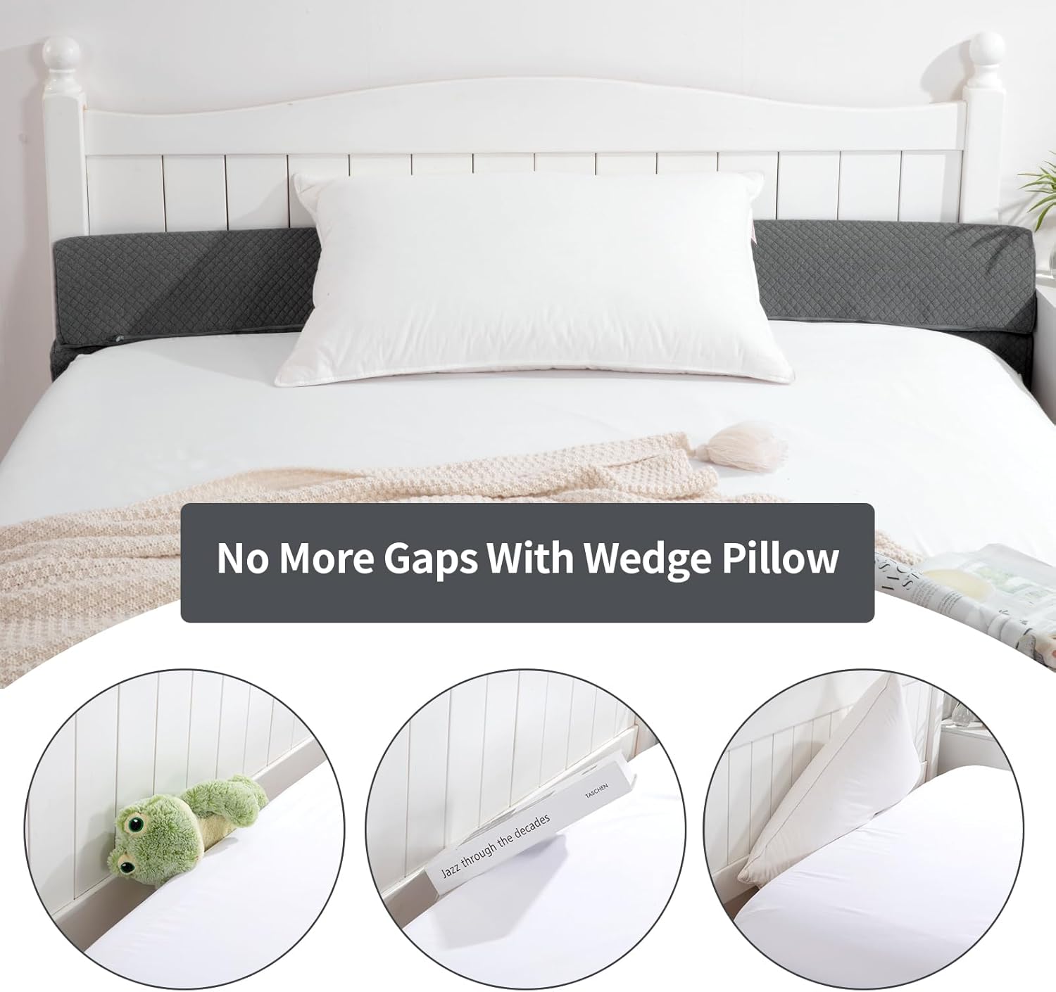 MABOZOO Almohada de cuña para espacio de cabecero, relleno de espacio de cama tamaño Queen, almohada plegable de cuña para cabecero, relleno de cuña