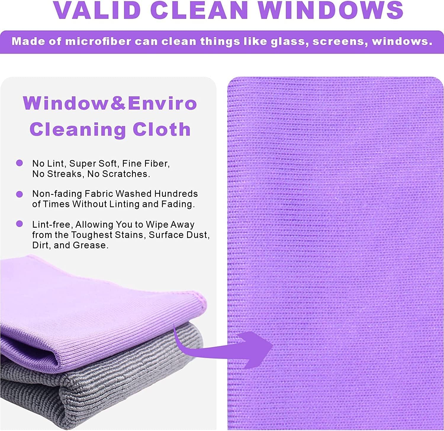 Paño de limpieza de ventanas (morado) y paño Enviro (gris), paño de limpieza de paquete básico, sin rayas (morado, 1 paquete, gris, 1 unidad)