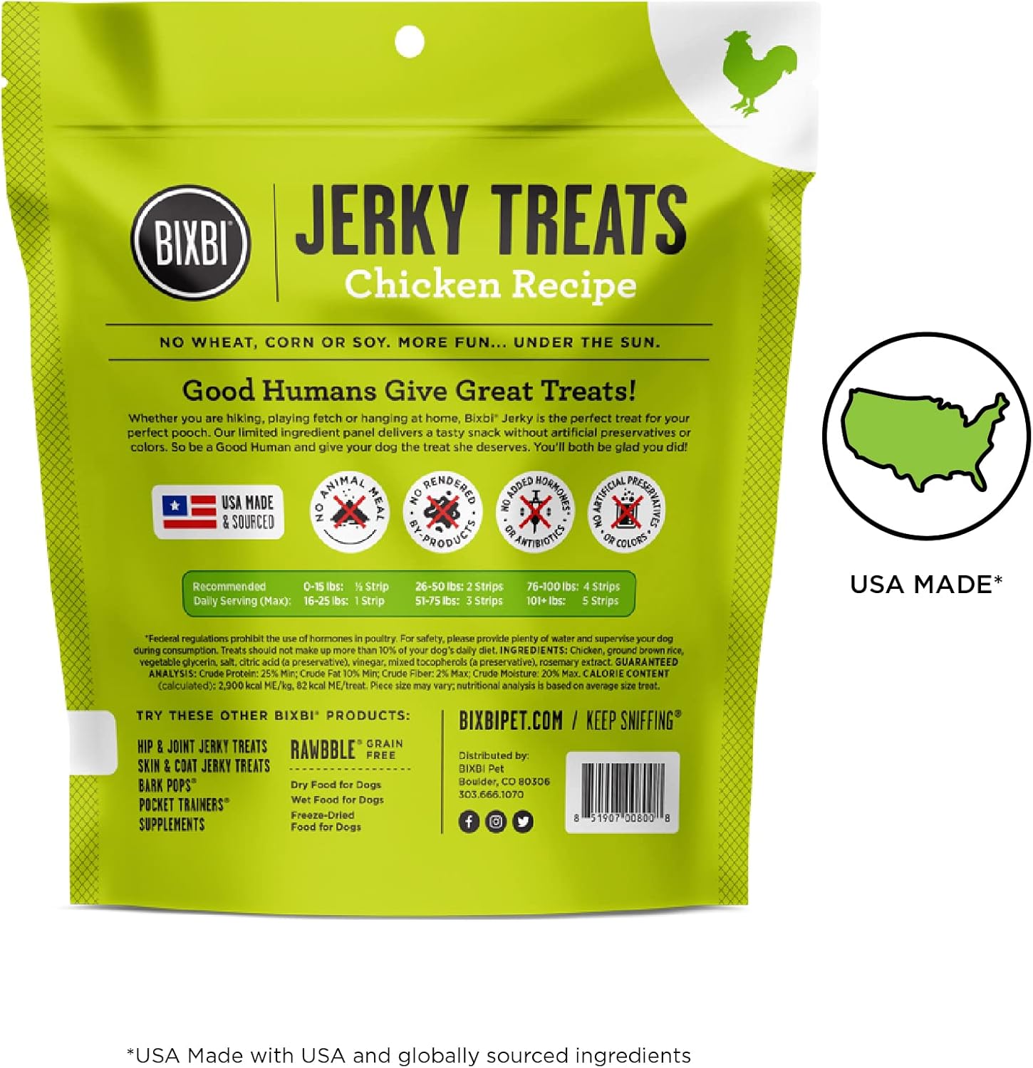 BIXBI Golosinas para perros Jerky, pollo original, 10 onzas, golosinas para perros sin granos hechas en Estados Unidos, alto en proteínas, nutrición